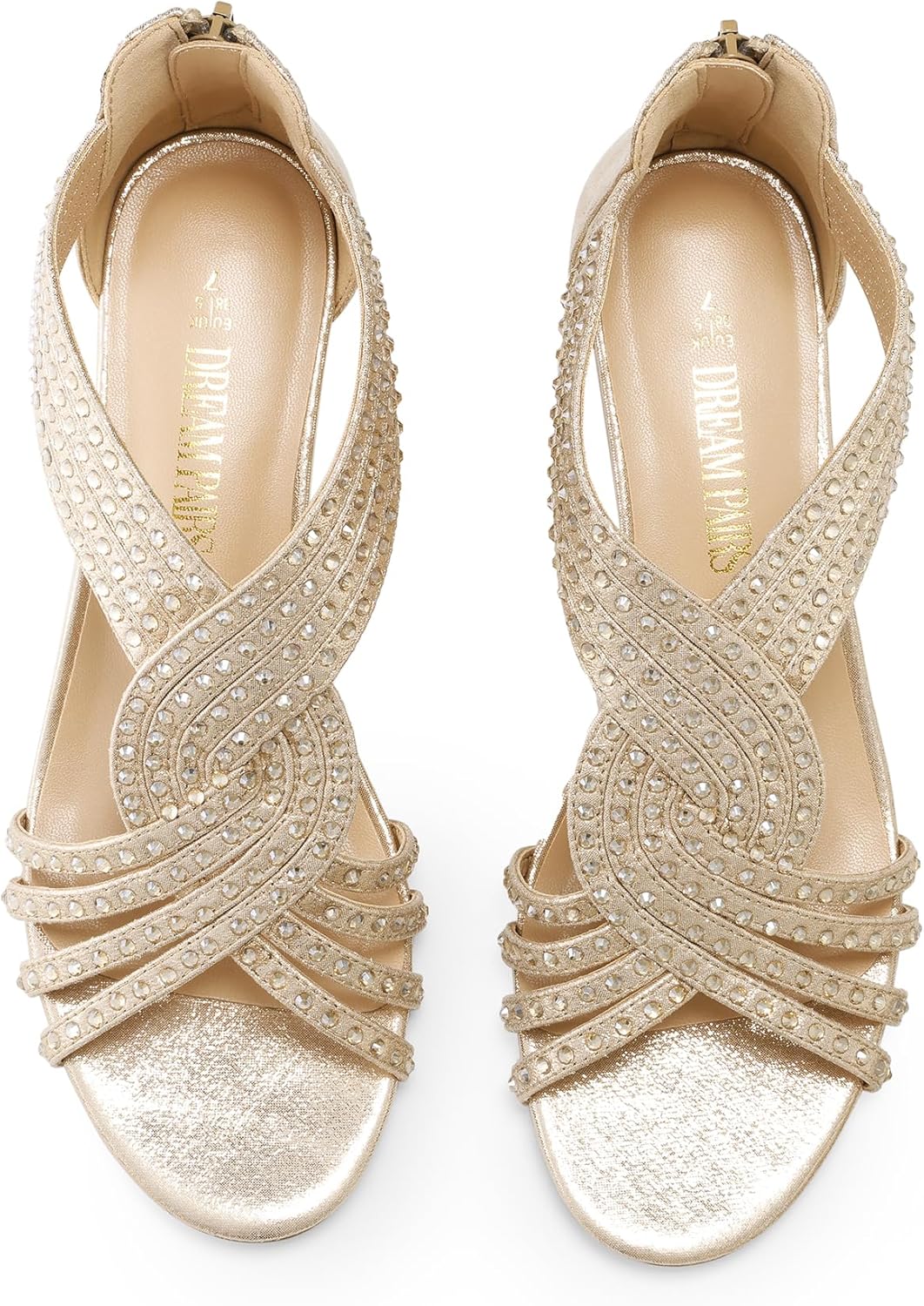 DREAM PAIRS Women's Open Toe Low Wedges Sandals, Rhinestone Strappy Zipper Dress Shoes, Summer Wedding Party Travel Shoes