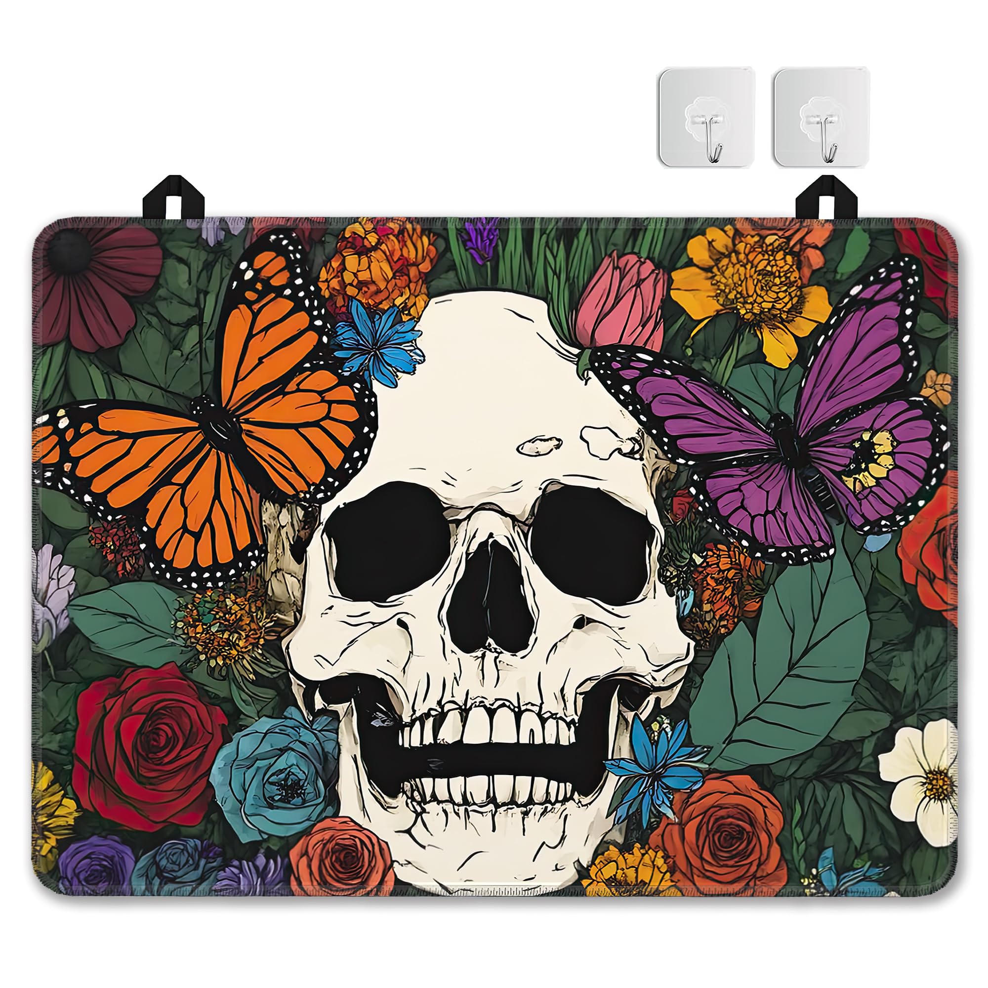 Stove Top Covers for Electric Stove,Halloween Skull Flat Top Stove Cover,Colorful Butterfly Flowers Heat Resistant Glass Top Stove Cover Protector Anti-Slip Range Covers, 28 x 20 Inch