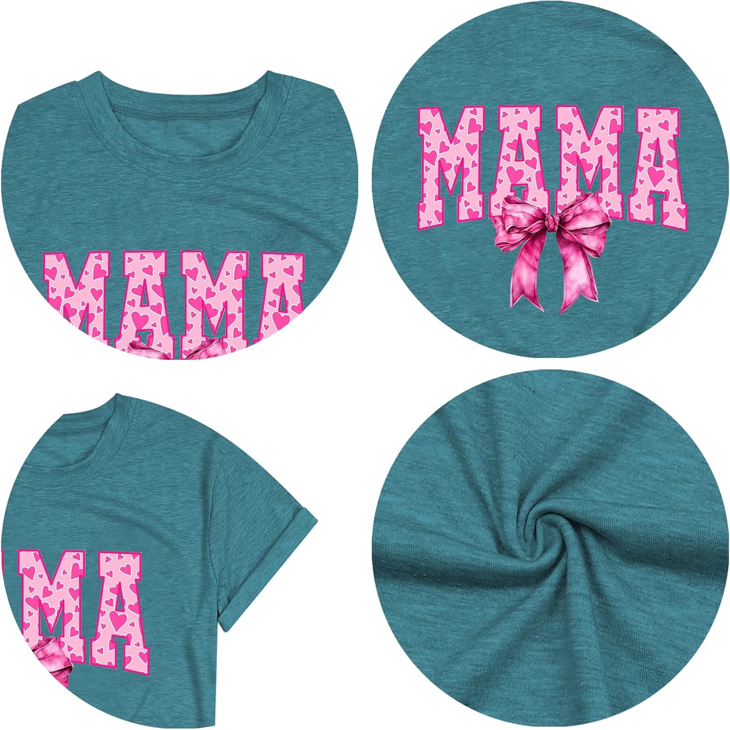 Mama Shirts for Women Pink Bow Graphic Mom Tshirt Loose Short Sleeve Mother Life Tops Tee - Image 5