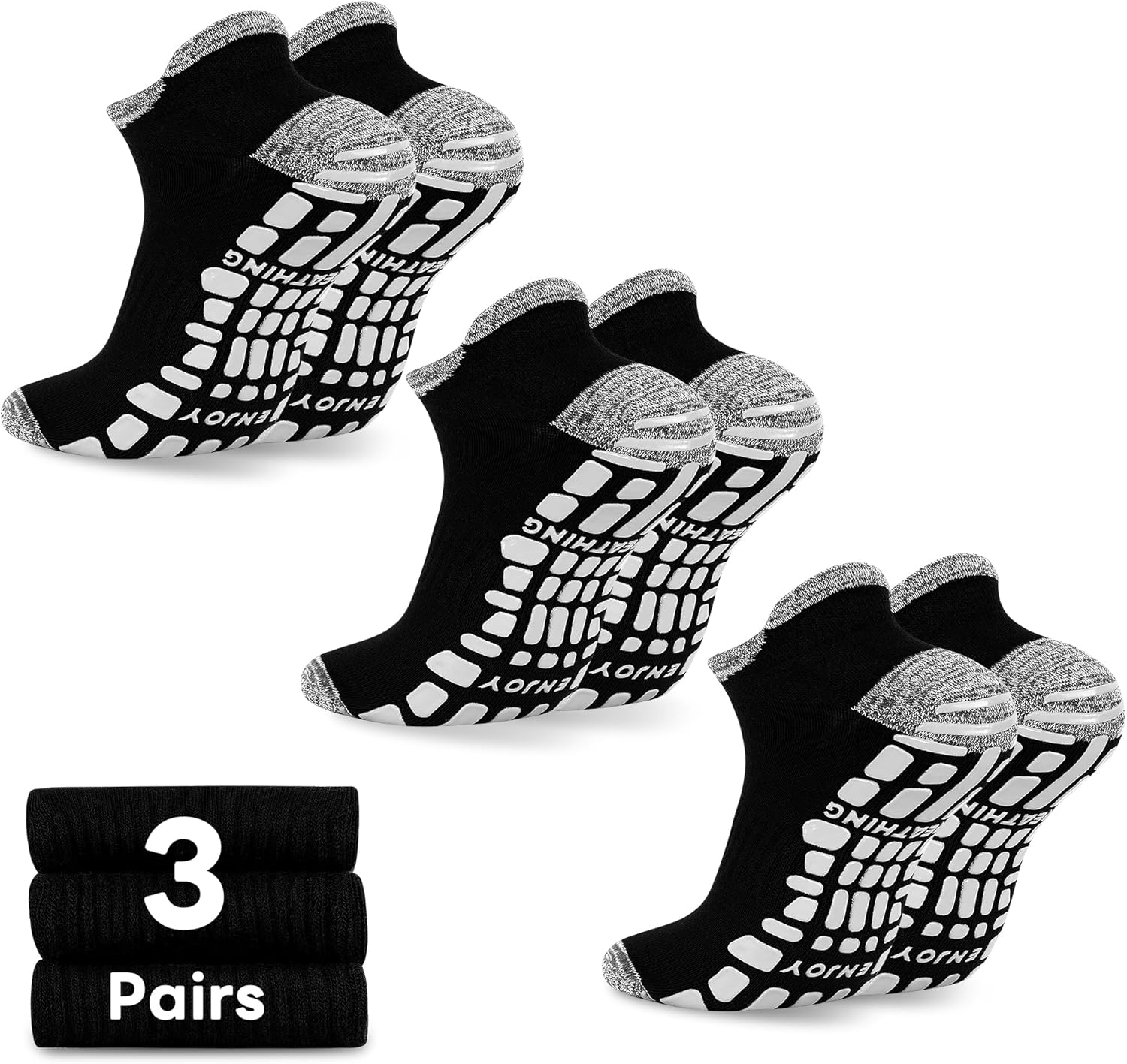 GRPSKCOS Mens Grip Socks 3 Pairs Non Slip Socks for Mens Pilates Yoga Hospital House Sock Size 6-14