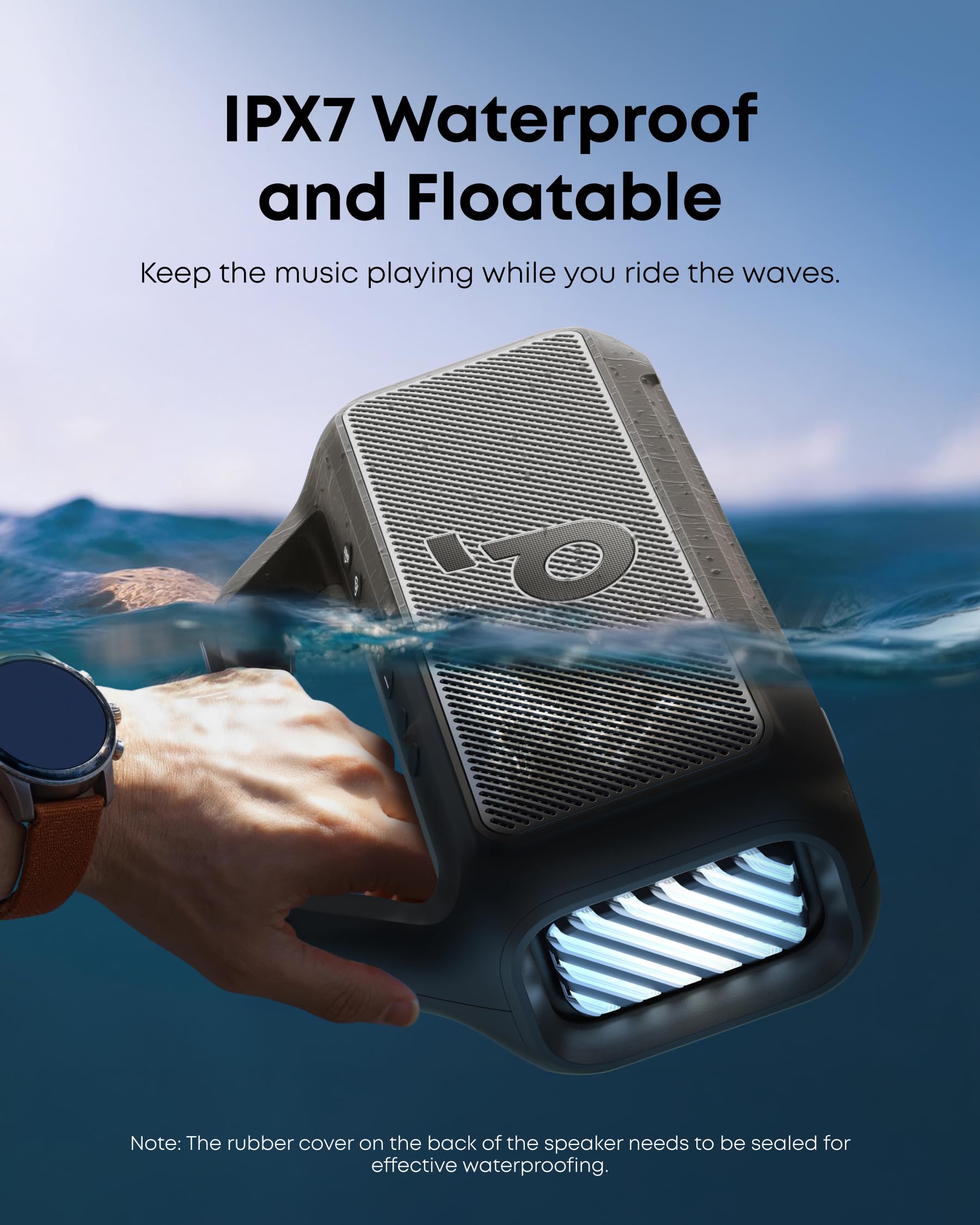 Soundcore Boom 2 By Anker, Outdoor Speaker, 80W, Subwoofer, BassUp 2.0, 24H Playtime, IPX7 Waterproof, Floatable, RGB Lights, USB-C, Custom EQ, Portable for Camping and Beach - Black Product Image 5