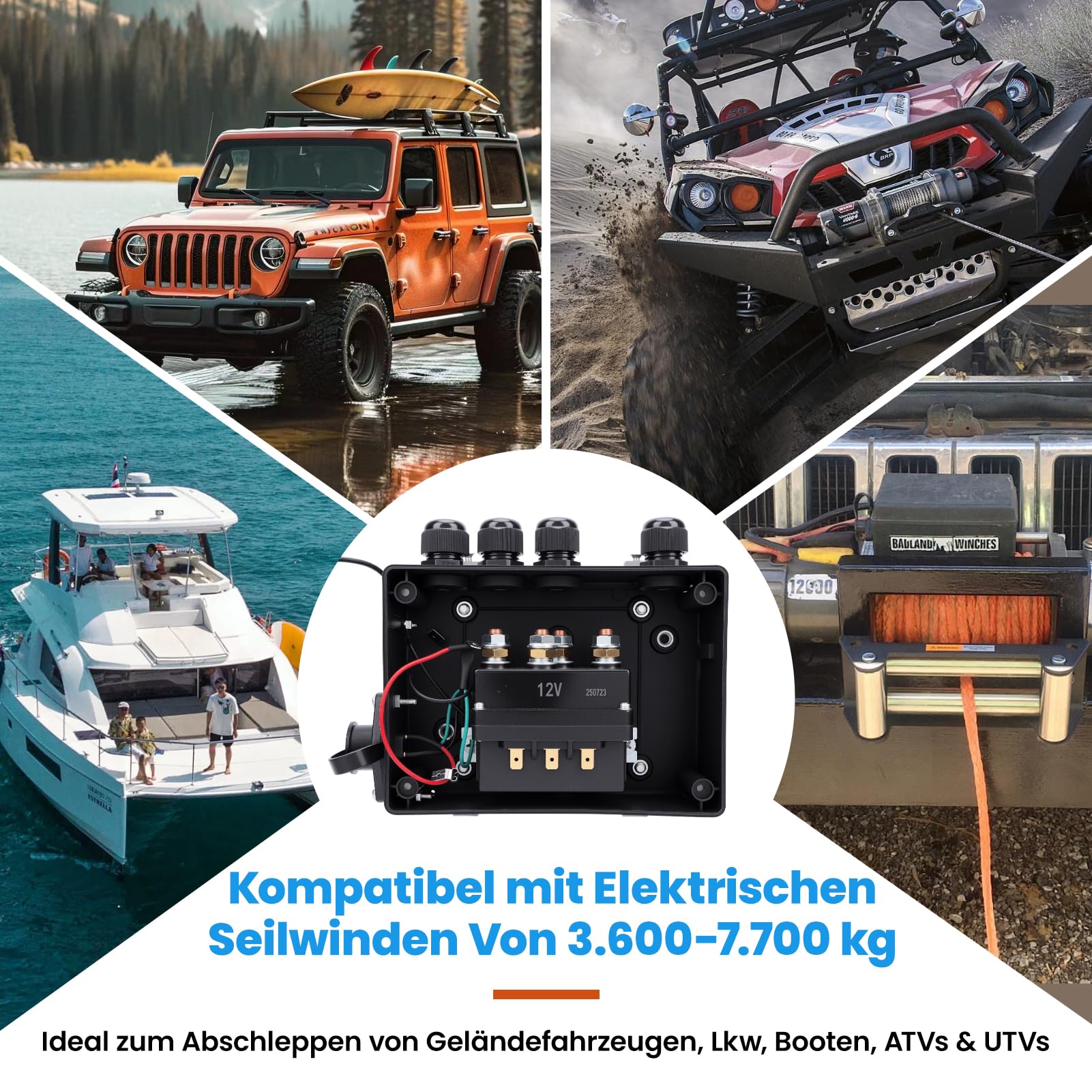 Seilwinden Relais Steuerungssatz 12V 500A mit Steuerbox Funkempfänger 2 Funkfernbedienungen Kabelsatz Wasserdicht IP67 für 8000-17000lbs Elektro Winde Offroad Geländewagen LKW Boot ATV UTV