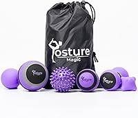 Posture Magic 6-Piece Massage Ball Set for Deep Tissue Massage, Myofascial Trigger Point Release - Foam, Lacrosse, Peanut, Spiky Balls (Purple)