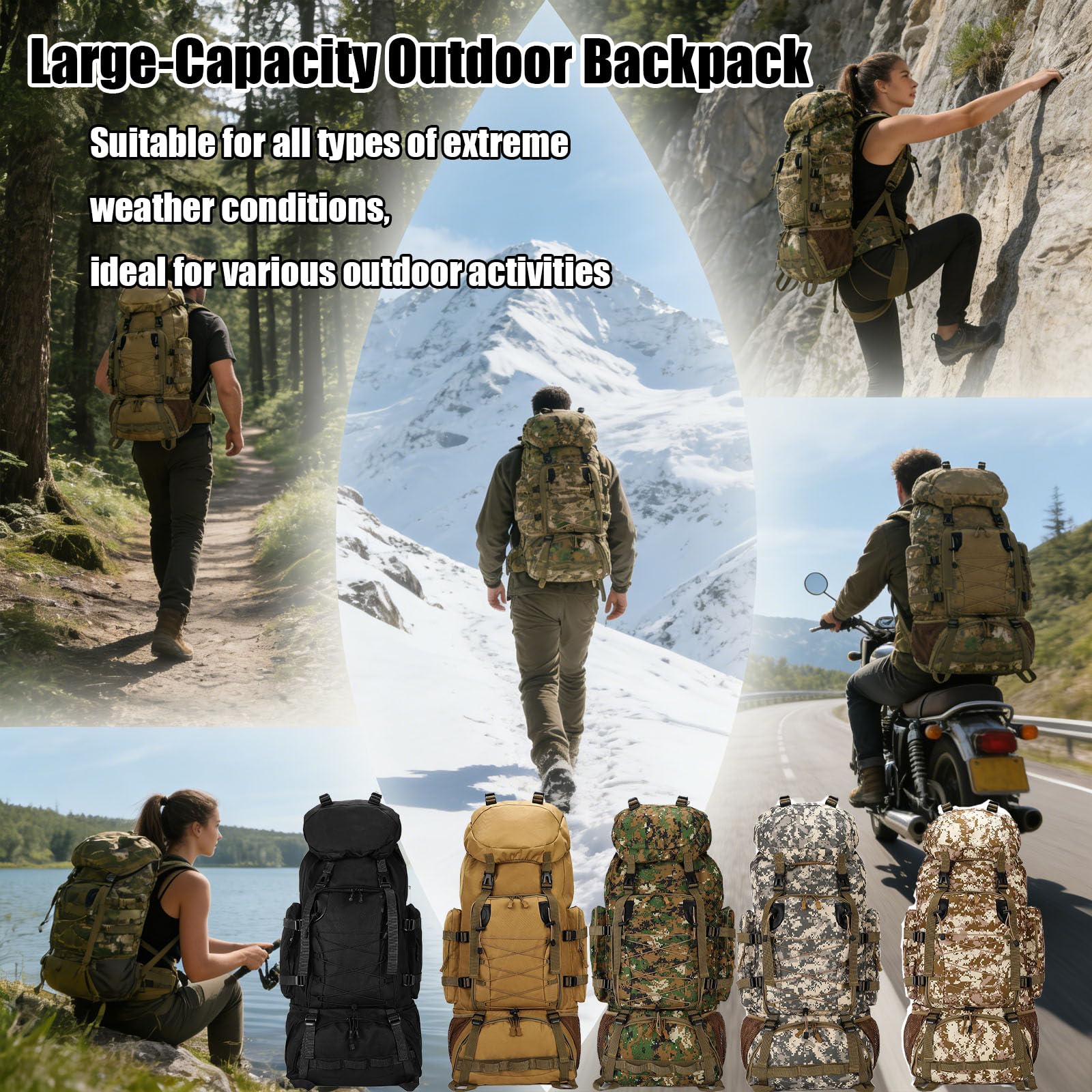 Zaino militare 90 l, zaino da trekking impermeabile, mimetico, zaino tattico da trekking, caccia, grande zaino da viaggio per uomo e donna