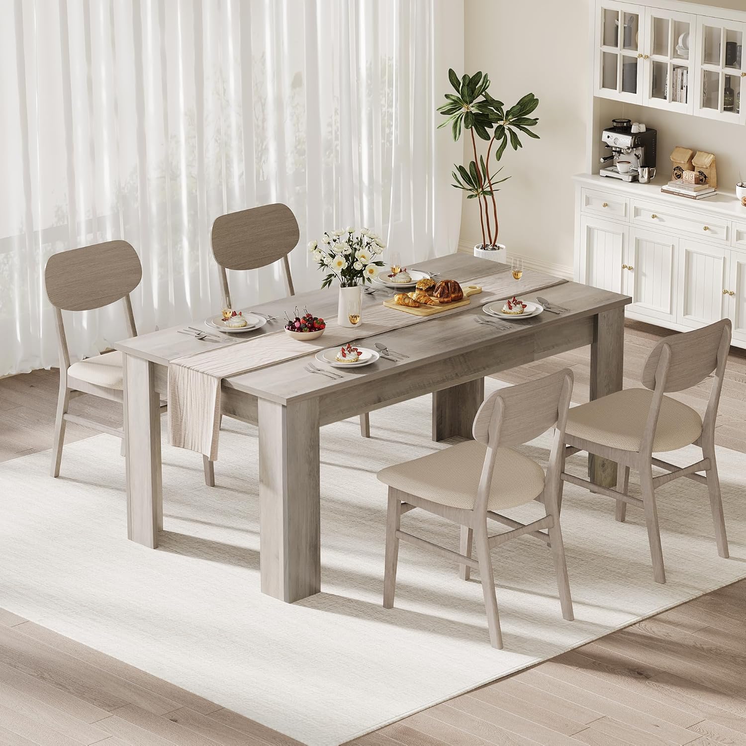 CABIHOME Dining Table for 4-6, 63" Inch Dining Tables for 4, Farmhouse Large Kitchen Dining Table, Rectangular Dining Room Table for Small Space, Dinner Table for Kitchen, Apartment, Rustic Gray Regular Tabletop Rustic Gray