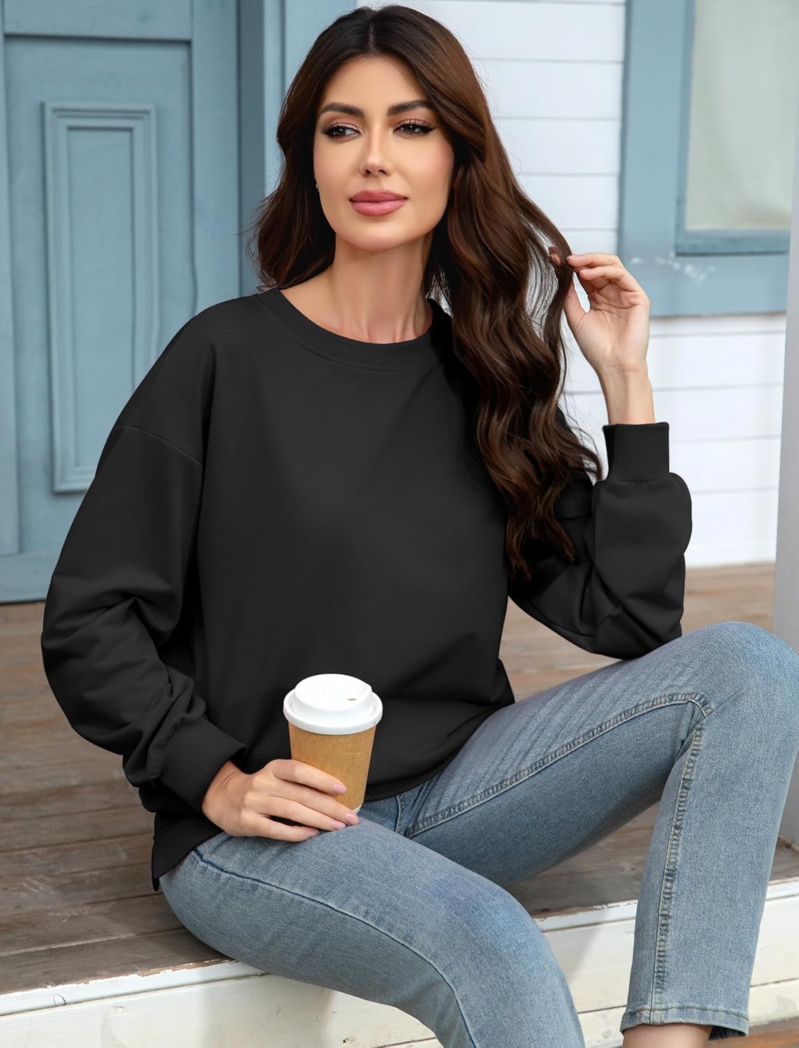 Womens Crewneck Sweatshirts Fashion Lightweight Sweatshirt Casual Long Sleeve Pullovers With Pockets - Image 6