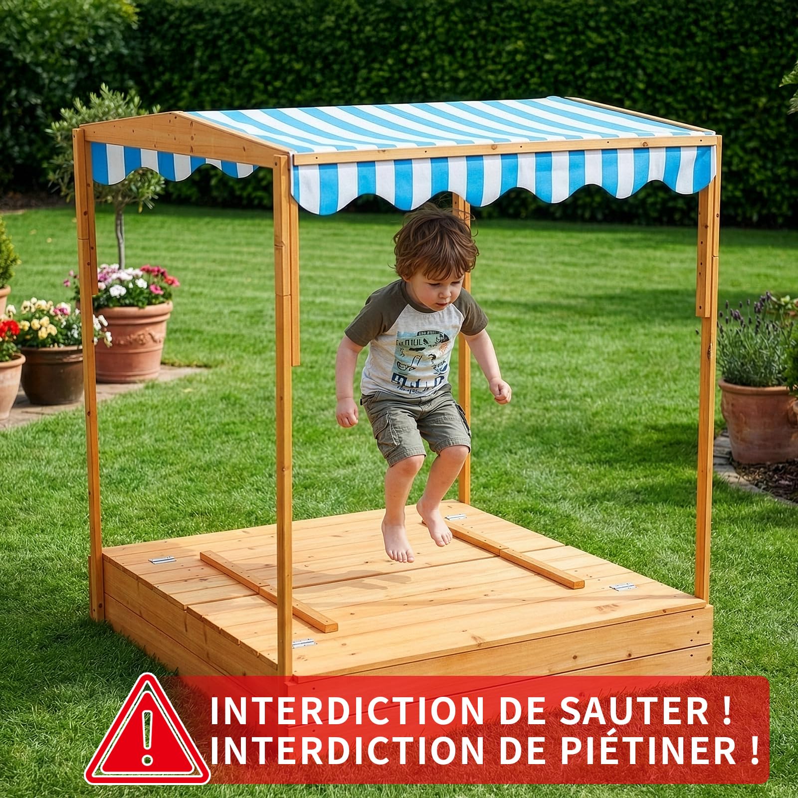 LEADZM Bac à Sable en Bois pour Enfants avec Couvercle Toit et Banc, 118.2 x 113 x 151.5 cm, Grand Bac à Sable Extérieur pour Jardin, Plage, Parc, Cadeau pour Garçons et Filles de 3 à 12 Ans
