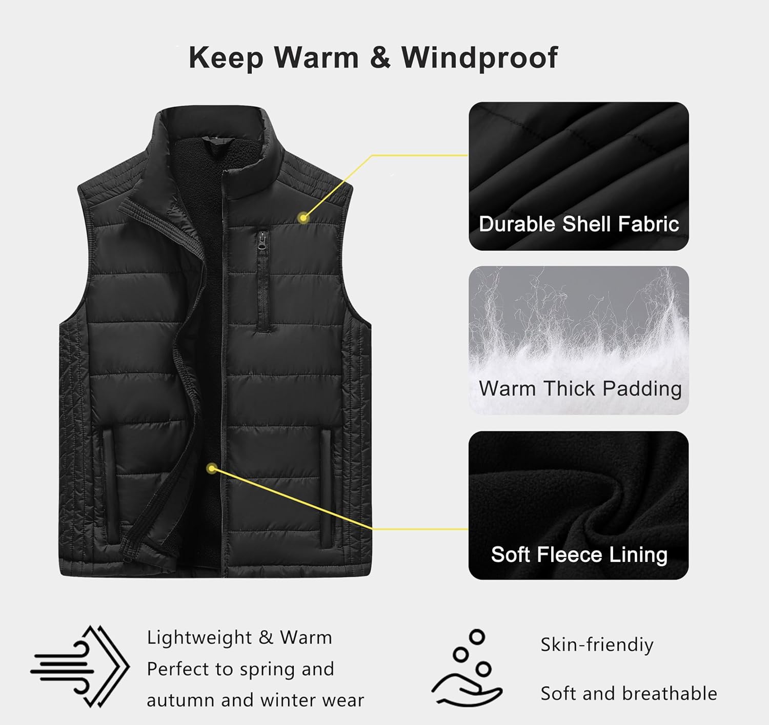 Vcansion Men's Outdoor Casual Stand Collar Padded Vest Coat - Image 5
