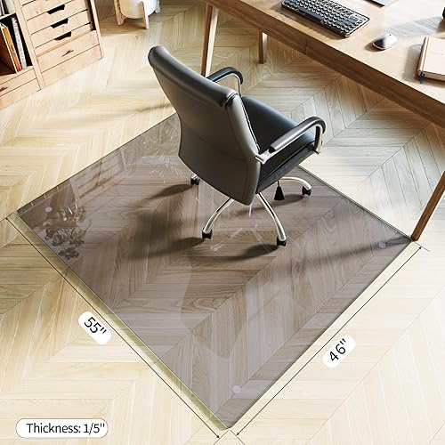 Vista 109 de Koonmi Tapete para silla de vidrio templado para suelos de madera dura y alfombras, 30 x 48 pulgadas, color gris, protector de piso de oficina