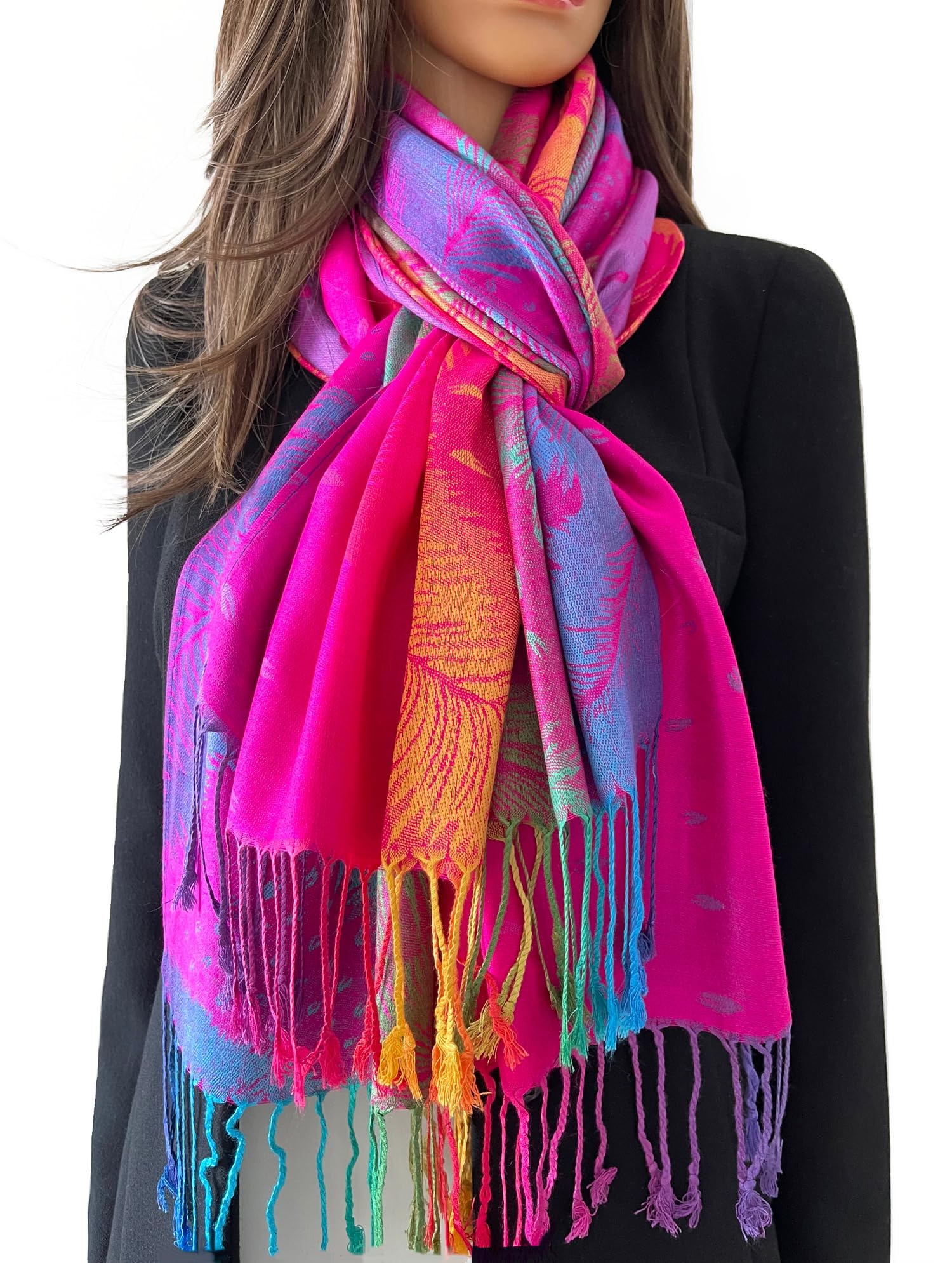 Women Pashmina Scarf Shawl Wrap - Large Long Paisley Floral Rainbow Ladies Scarves, Wearable Blanket Scarf, Womens Winter Scarfs, Indian Shawl Wedding Evening Stole