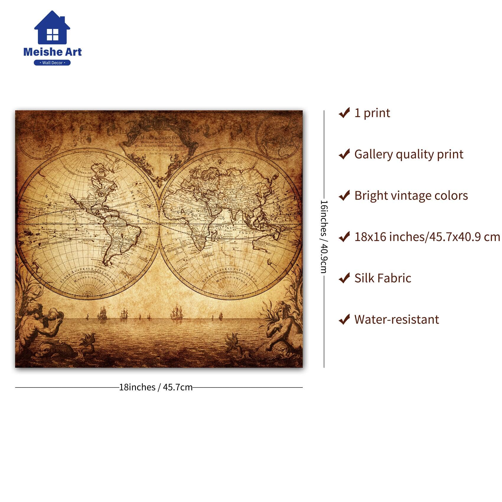 Amazon.com: Meishe Art Poster Print World Map Vintage Old Nautical