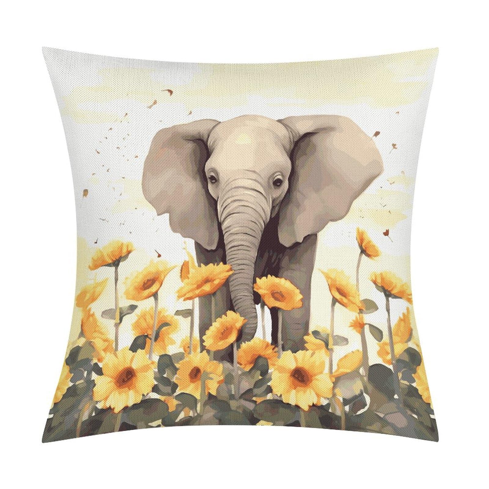 Fodpand Style Elephant And Sunflower Pillow Covers 18X18 Inch, Pillow Cases Boho Farmhouse, Throw Pillow Covers For Couch Sofa Bed Spring Home Decor