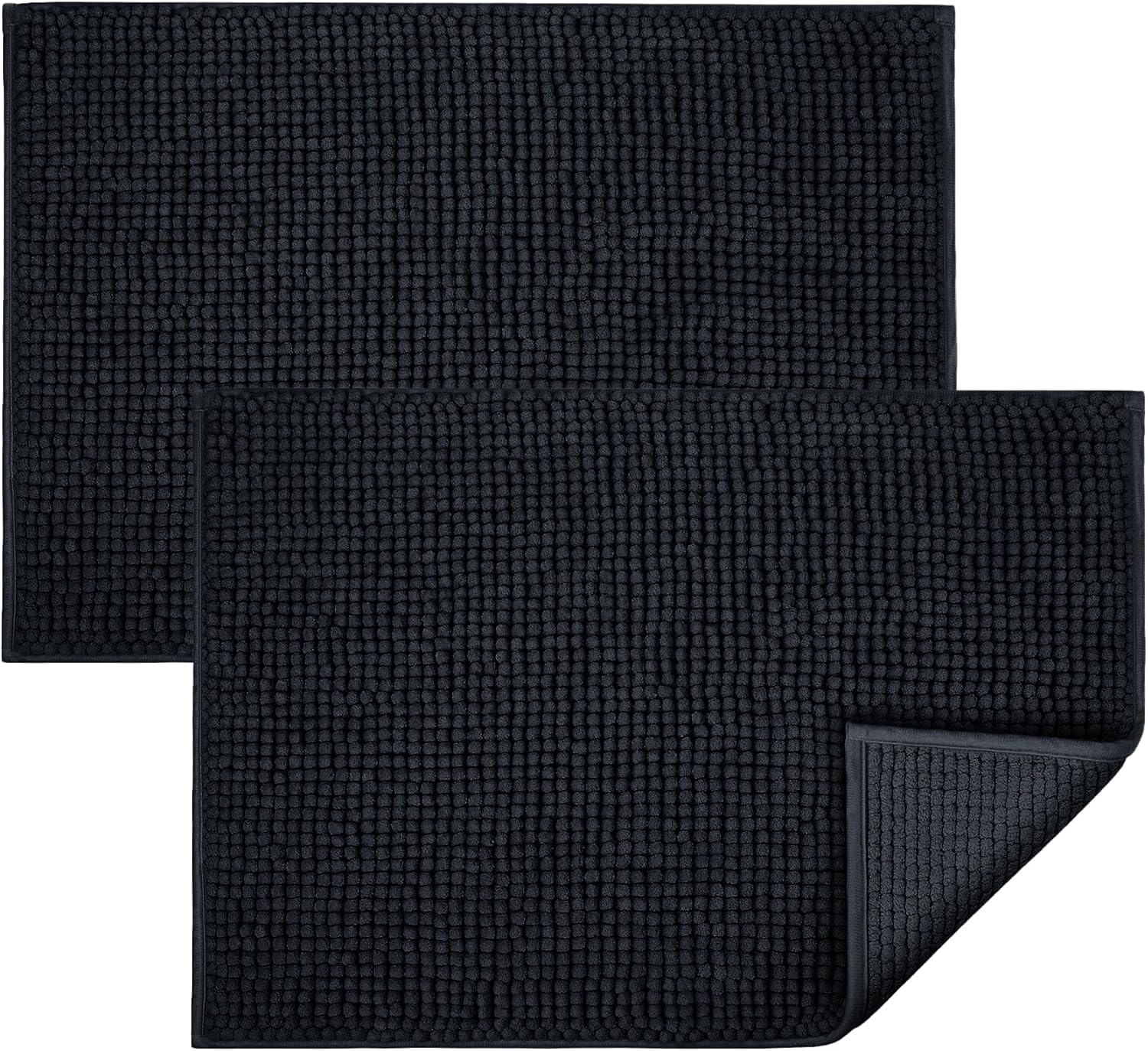 BedLooms Black Bath Mat Non-Slip Anti Mould, 2 Pack 60x90cm Chenille Bathroom Mat, Ultra Soft Machine Washable Bath Mats Water Absorbent Shower Mat — image 1
