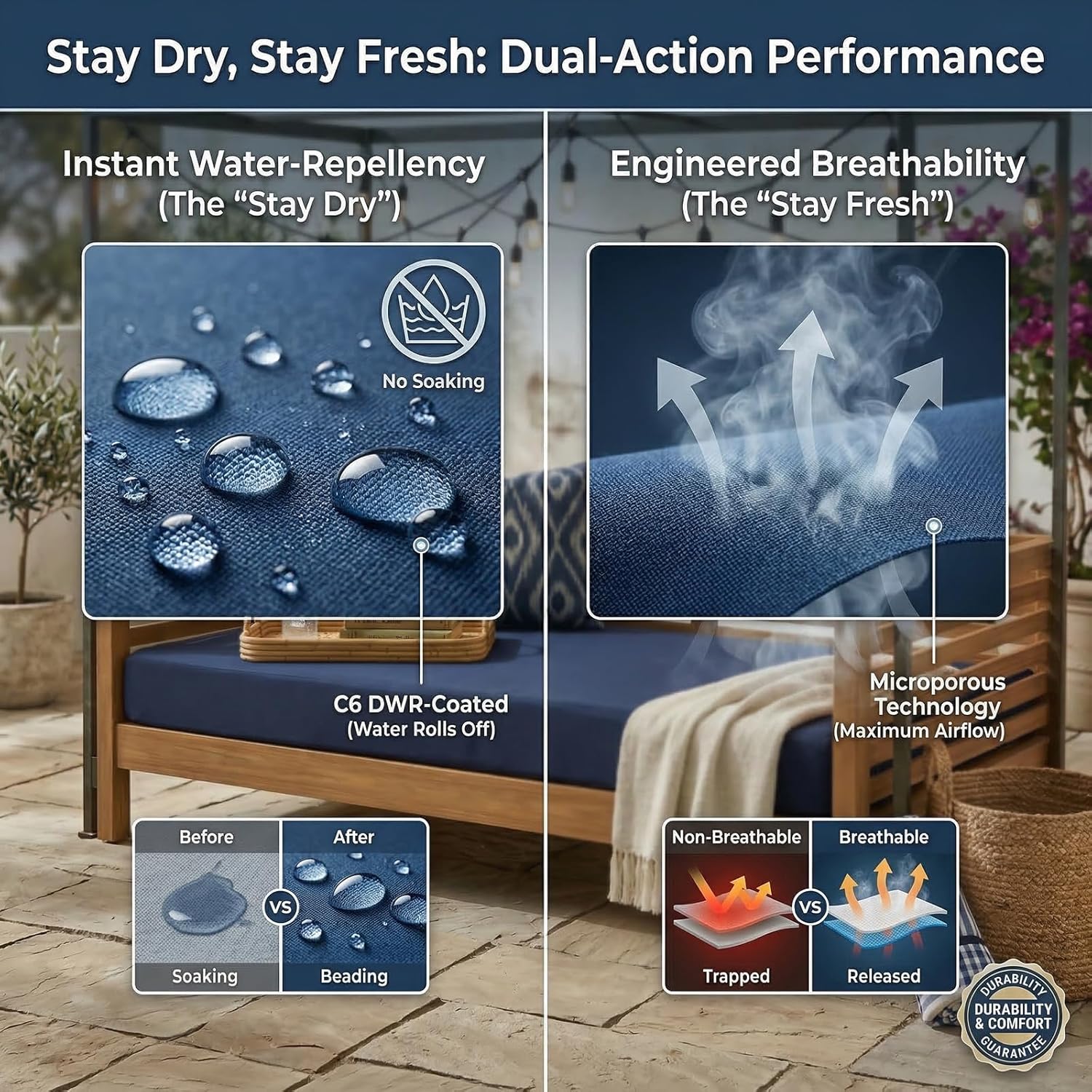 Twin Size Outdoor Swing Daybed Cushion Covers, Mattress Cover Water-Resistent Fade-Resistent Breathable Fitted Sheet Slipcover with Zipper(Navy Blue, 6" Thick)