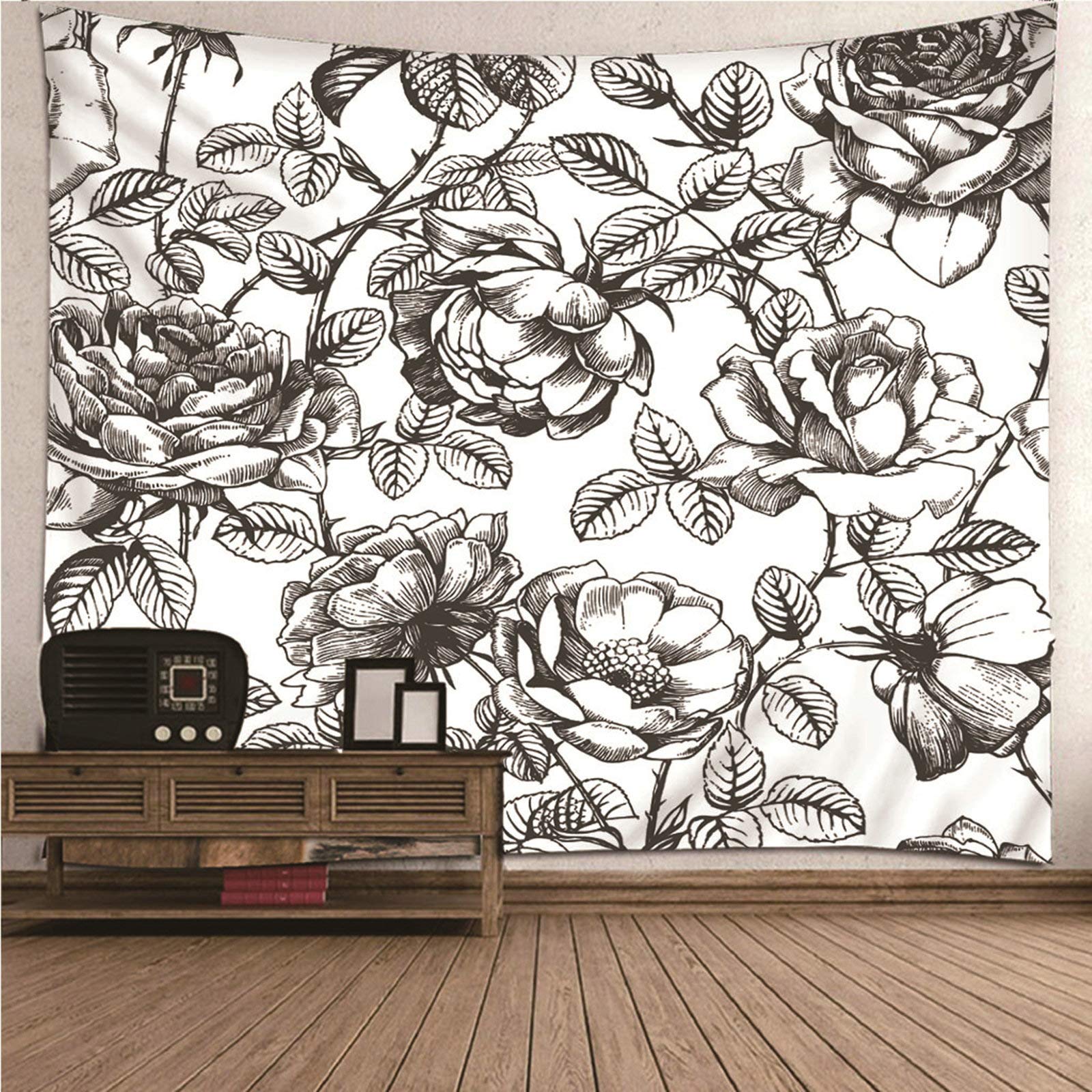 Banemi Gobelin 3D, Trippy sypialnia gobelin czarny biały kwiat róży dekoracje domowe poliester 260 x 240 cm