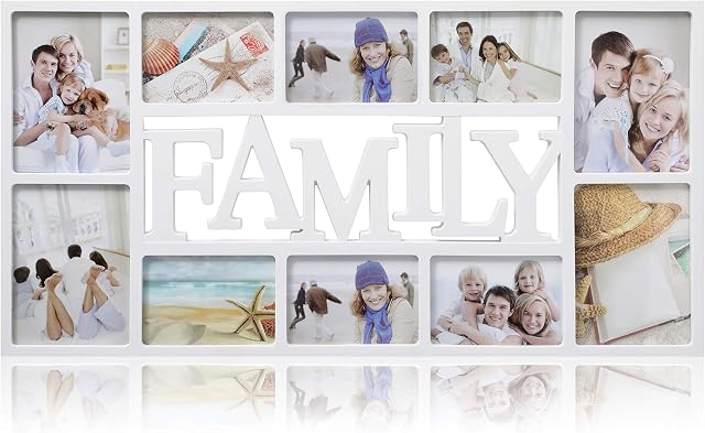 Arpan Family 10 Multi Aperture Photo Picture Frame - Holds 6 X 6''X4'' Photos, 4 X 5''X7'' Photos - White