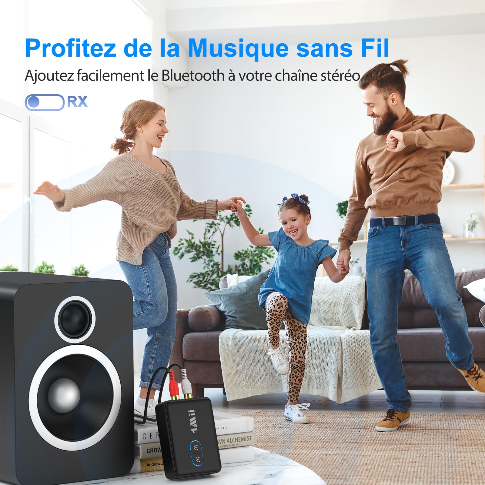 1Mii ML302 Transmetteur Récepteur Audio Bluetooth 5.3, RCA 3.5mm Jack Émetteur Adaptateur Bluetooth pour 2 Casque sans Fil, Son Hi-FI aptX LL/AD/HD pour TV, Chaîne Stéréo, PC, 30H Playtime