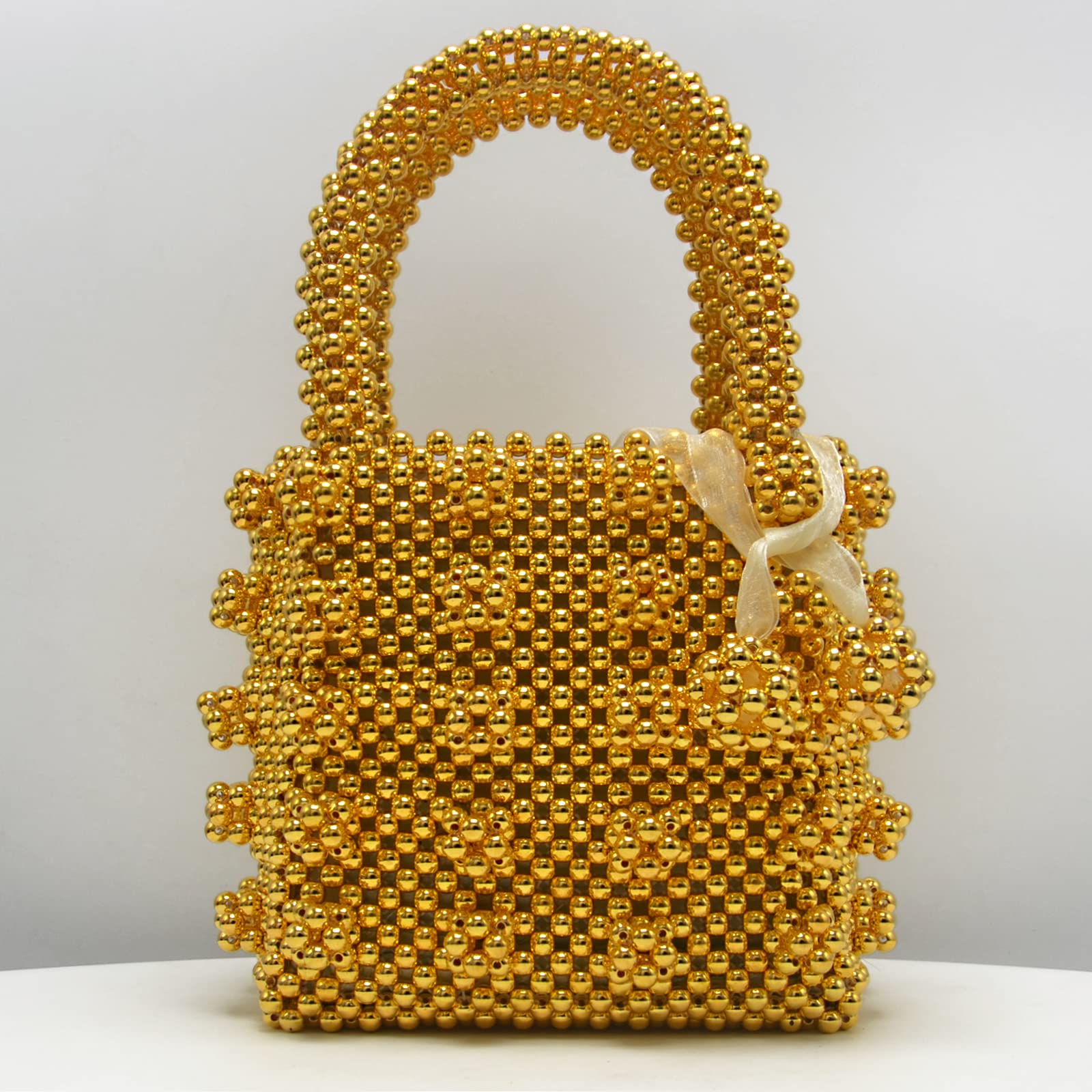 Miuco Womens Beaded Handbags Handmade Weave Crystal Pearl Tote Bags