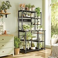 Vista 8 de SUPERJARE Estante grande de panadería con tomas de corriente, soporte para microondas de 6 niveles, barra de café con 12 ganchos en forma de S