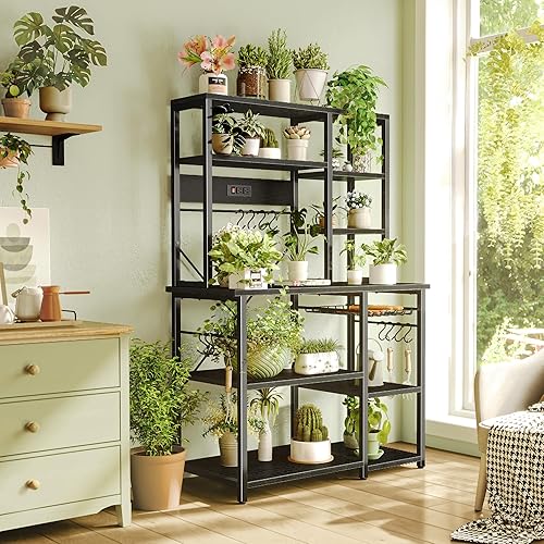 Miniatura 40 de SUPERJARE Estante grande para panaderos con tomas de corriente, soporte de microondas de 6 niveles, barra de café con 12 ganchos en forma de S,