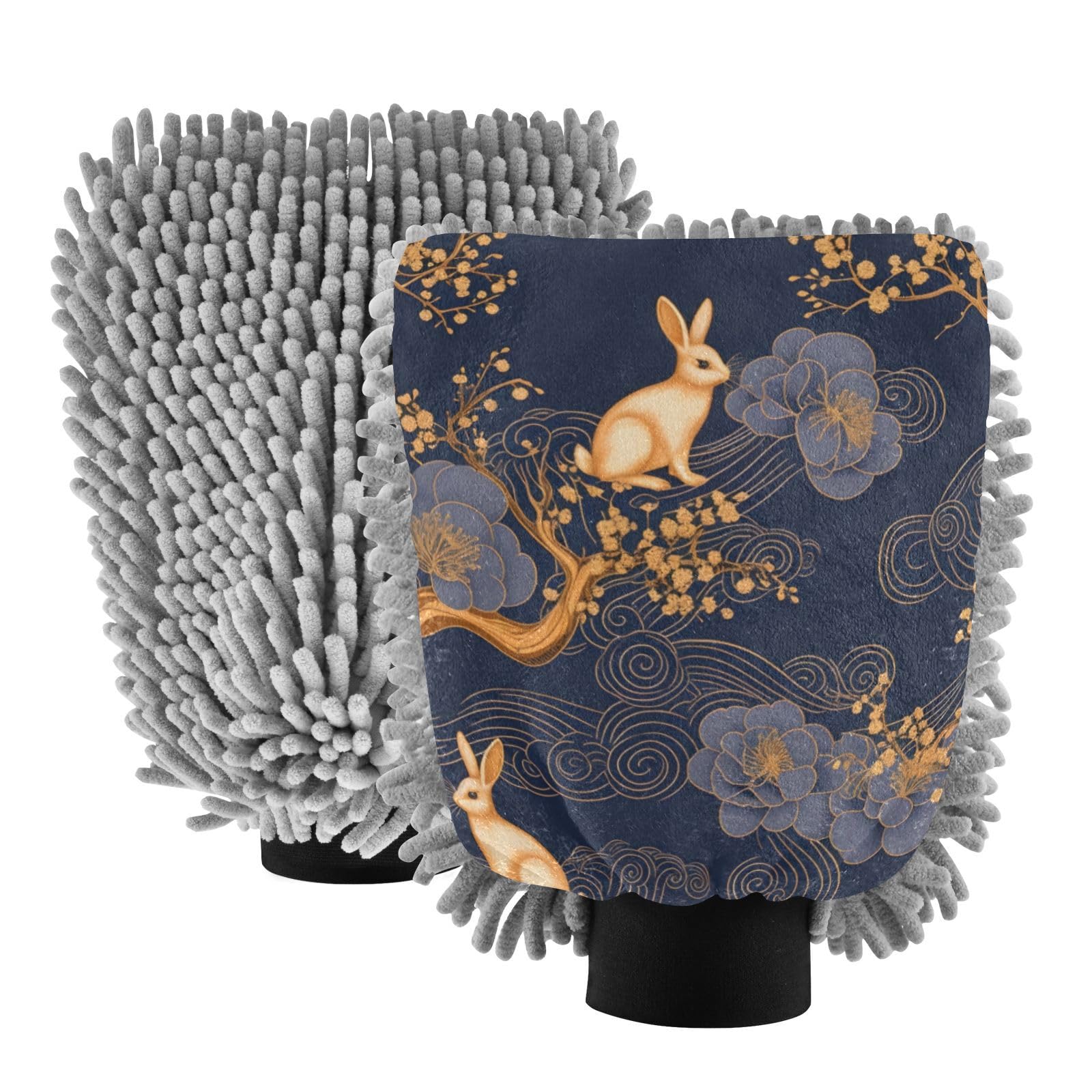 IOACIY Absorbent Microfiber Car Wash Drying Mitts, 2 Pack, Scratch-Free & Lint-Free, Rich Foam, Highly Absorbent, Double Sided, Wash Mitt Perfect for Car Washing, L, Rabbit (16)