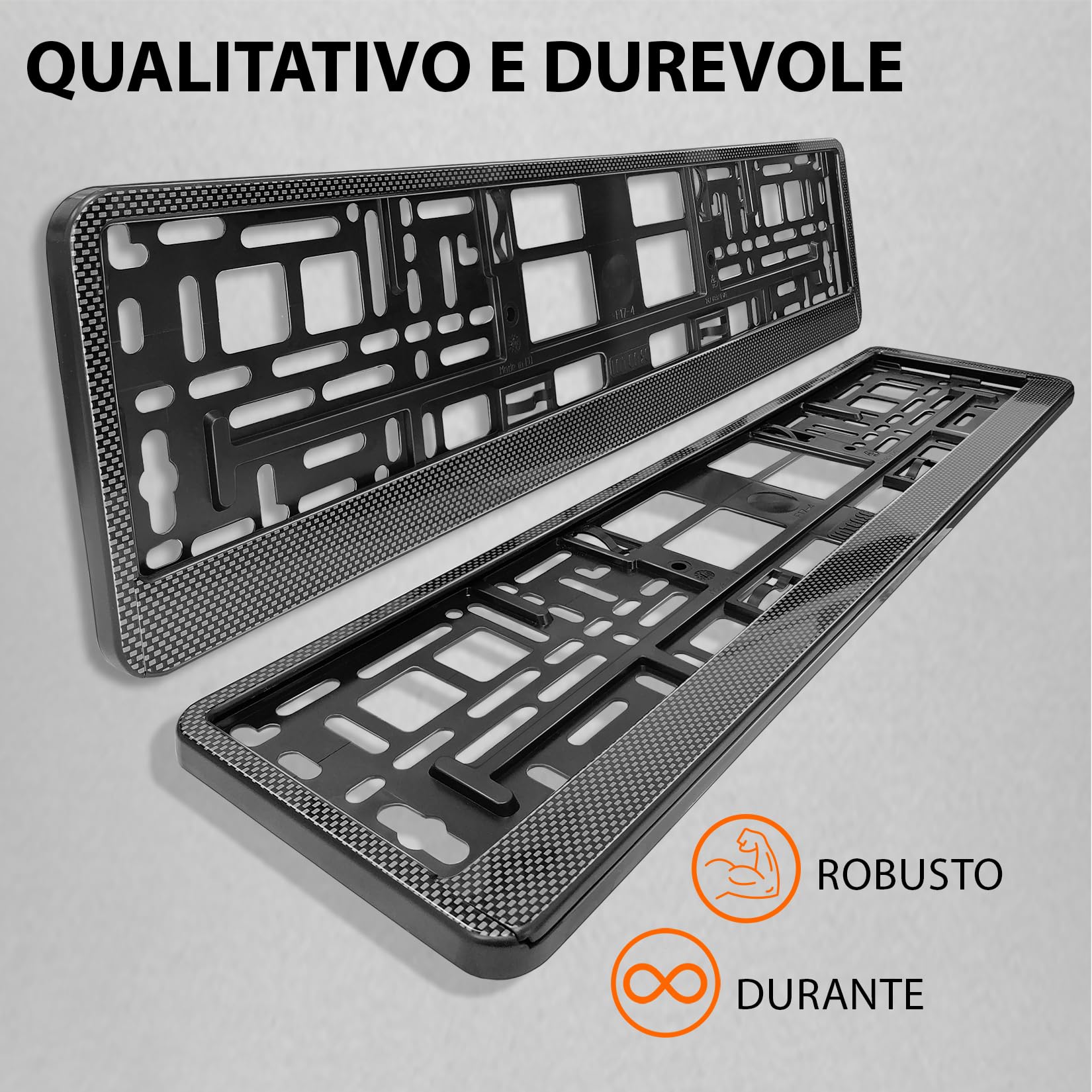 Portatarga Auto - Supporto Targa - [semplice, durevole e sicuro] - 8 viti - 520x110 mm - Carbonio effetto - Porta Targa - adatto a qualsiasi auto - per targhe italiane omologate - Fissaggio per Targa