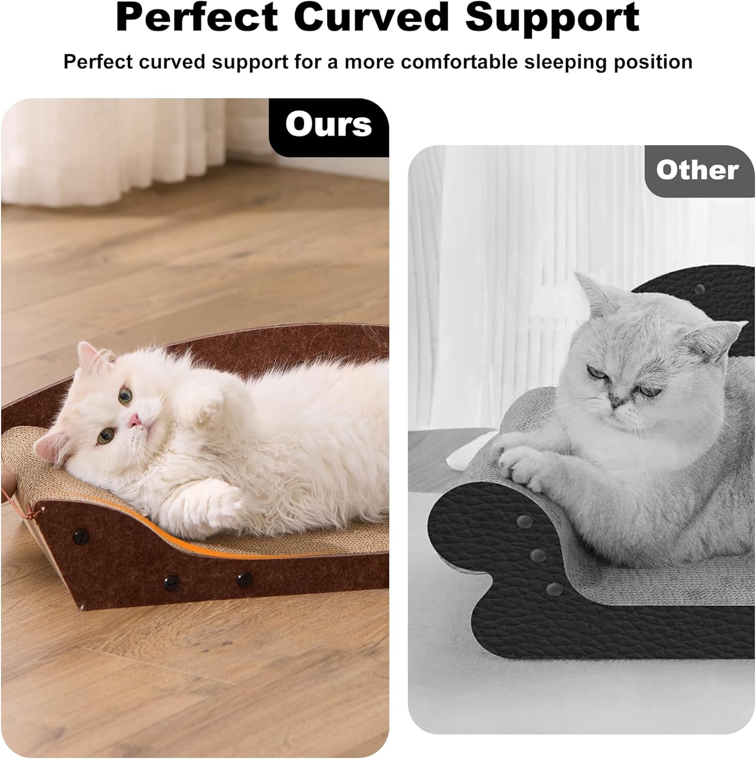 2 Pack 26'' Cardboard Cat Scratcher Bed - Large Scratcher Couch for Indoor Cats, Orthopedic Scratching Board, Lounger Scratching Couch with Bells