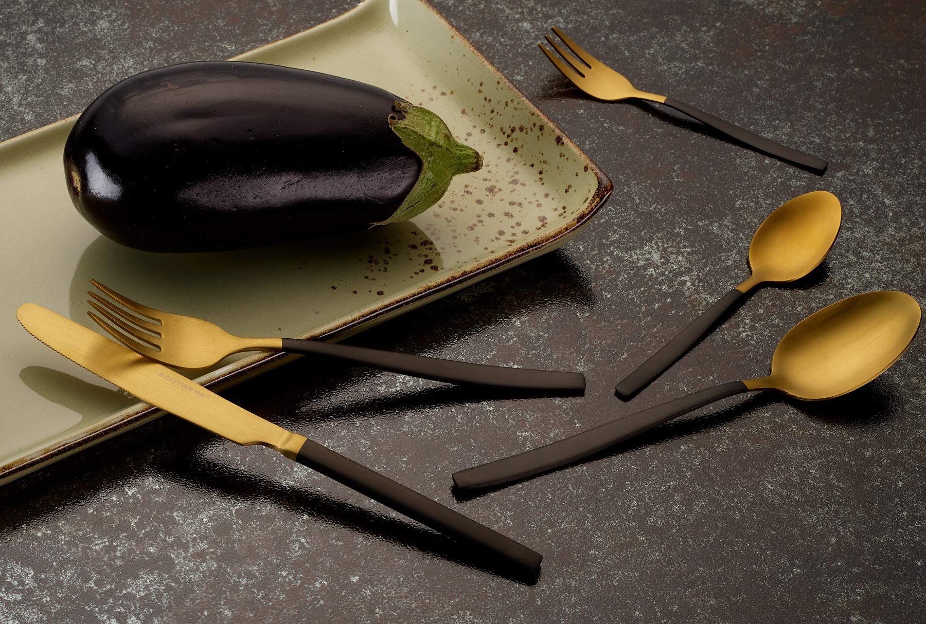 ECHTWERK Tafelbesteck Positano Due-Gold/Black Edition, 30-teilig, für 6 Personen, Messer aus Klingenstahl, inkl. Präsentschachtel, 18/10 Stahl