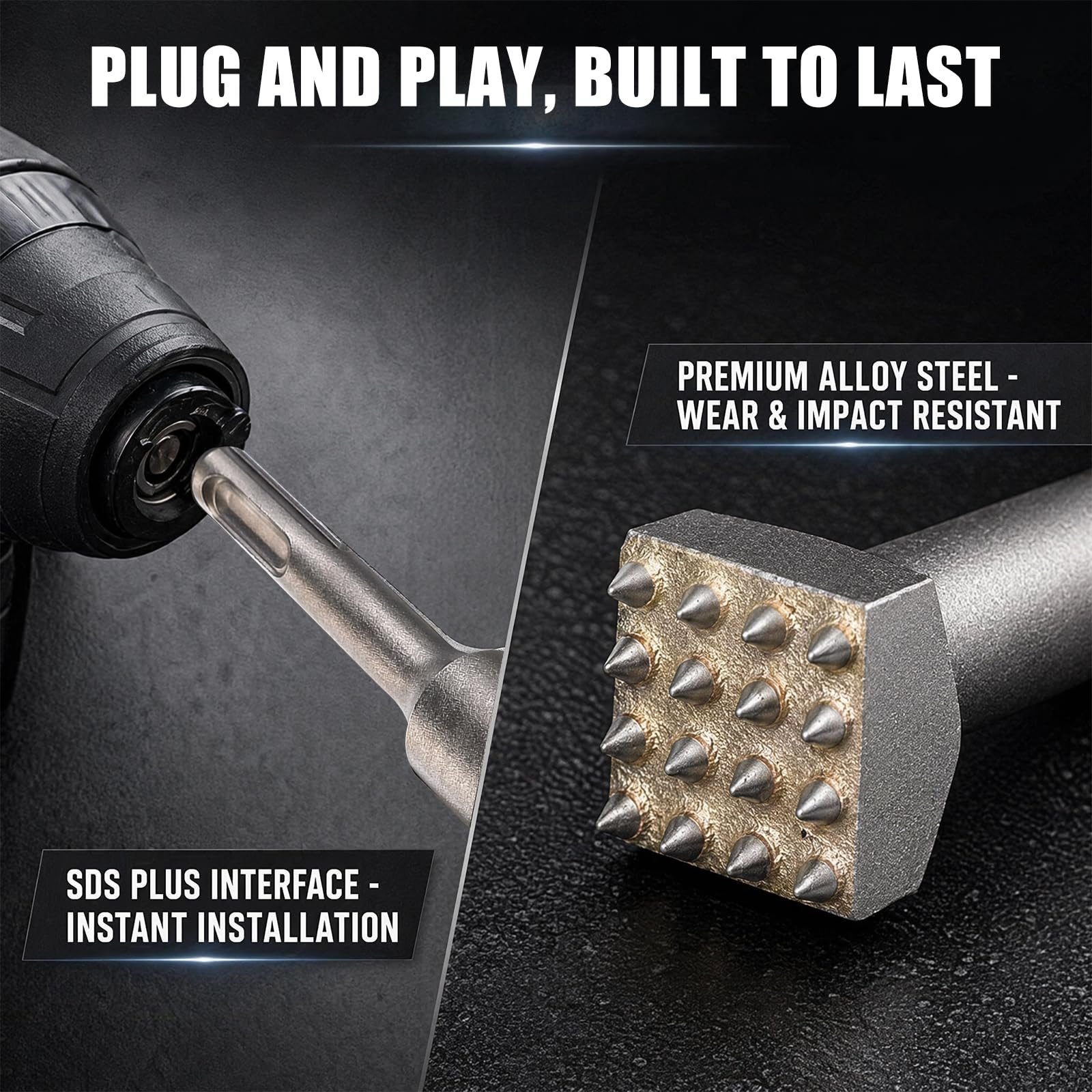 2 cinceles SDS Plus, cinceles de acero de aleación, cincel eléctrico para martillo de 16 dientes, taladro eléctrico para martillo de flores con cabeza cuadrada, para hormigón, puentes, placas de