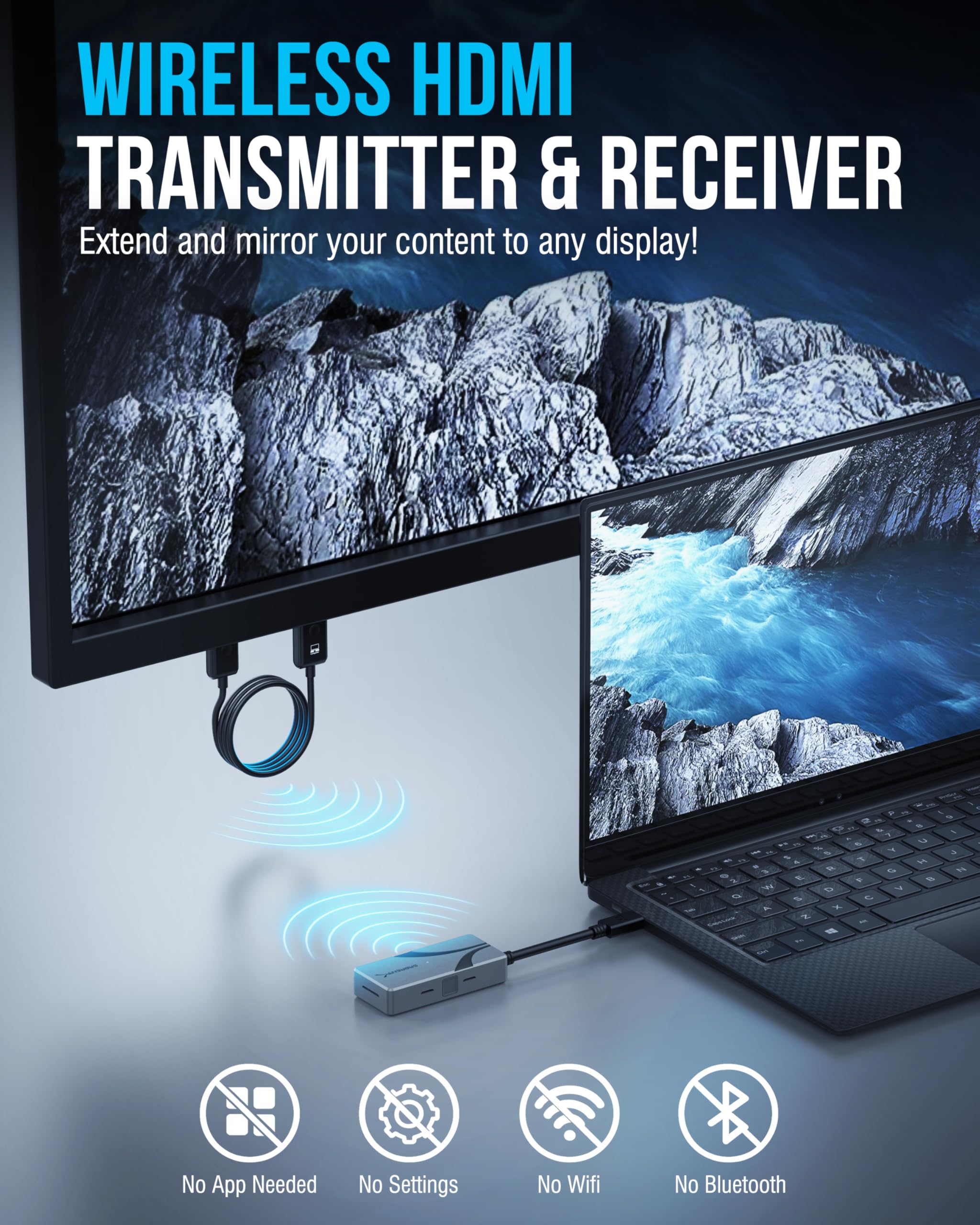 SABRENT Bezprzewodowy zestaw HDMI USB C, nadajnik i odbiornik 1080p 60Hz, Plug and Play, adapter USB C na HDMI, do laptopa, telefonu, tabletu, projektora telewizyjnego (DA-TCHR)