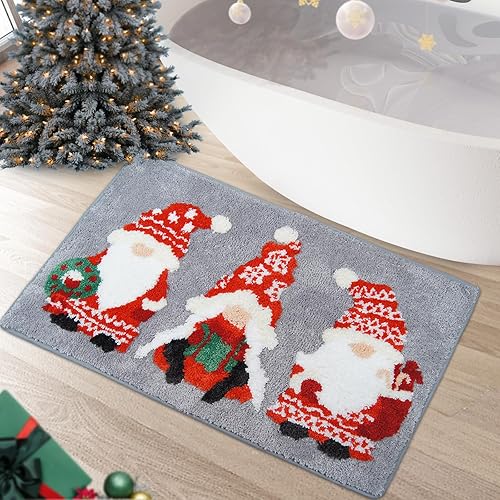 Miniatura 1 de ZALL Chrismas - Alfombras de baño con diseño de gnomo enano, antideslizantes, lindas alfombras de baño de 31.5 x 19.7 pulgadas, color gris y rojo,