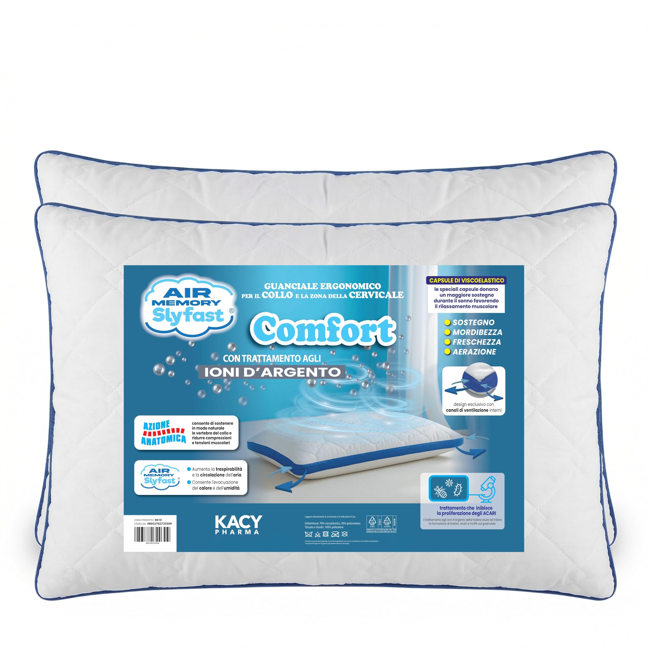 Cuscino Cervicale a Capsule Viscoelastico | Sostegno Ergonomico Collo e Spalle, Ventilazione, Ioni d'Argento Anti-Acaro, Cuscini Letto Certificati OEKO-TEX® [Da Farmacia] (2)