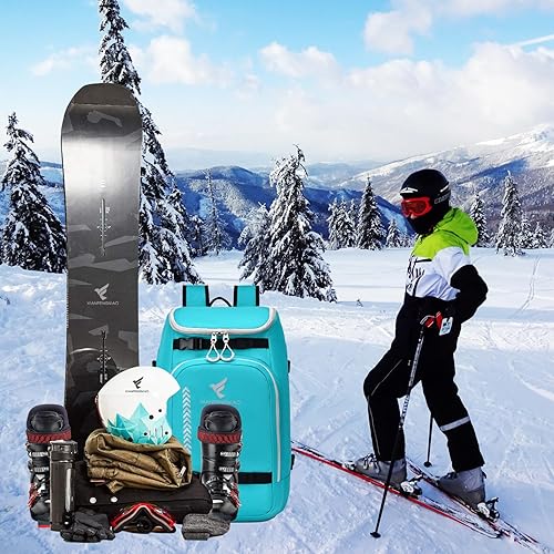Miniatura 7 de Bolsa para botas de esquí, mochila de viaje impermeable para botas de esquí y snowboard, casco de esquí, gafas, guantes, esquí, snowboard y