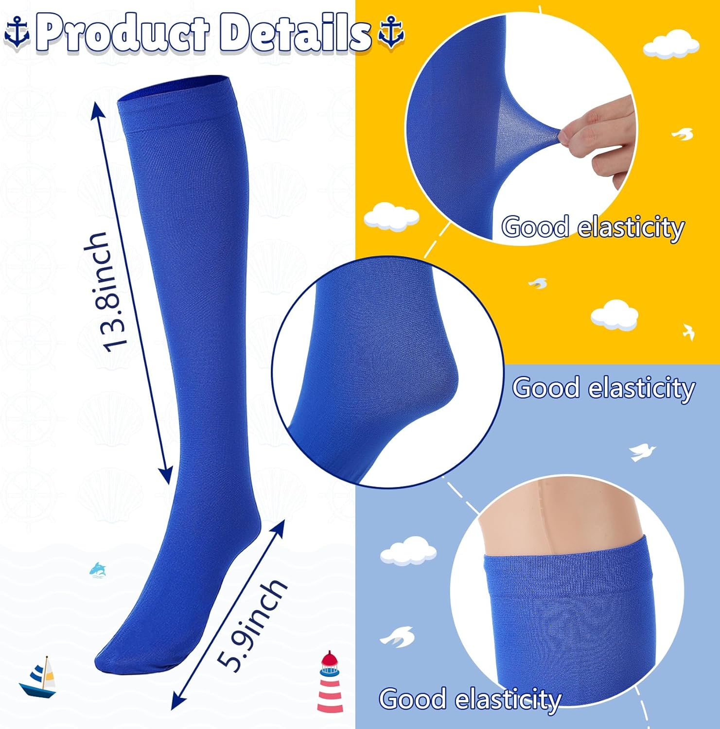 5 PCS Halloween Sailor Costume Accessories Include Sailor Hat Blue Scarf Gloves Socks Eye Mask for Women Men Halloween Party Cosplay - Image 4