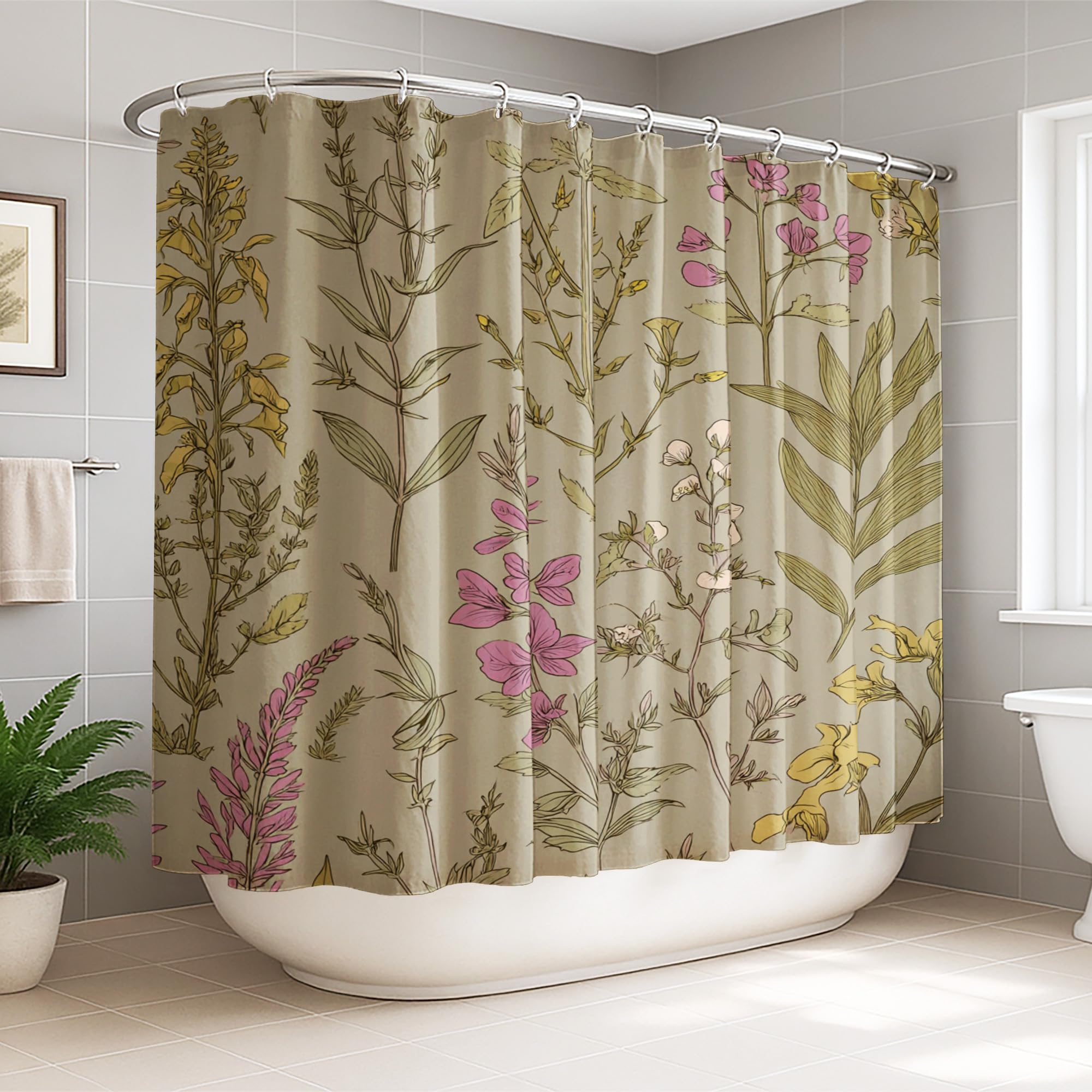 Rideau de douche extra large 274 x 183 cm feuilles vertes printanières avec crochets