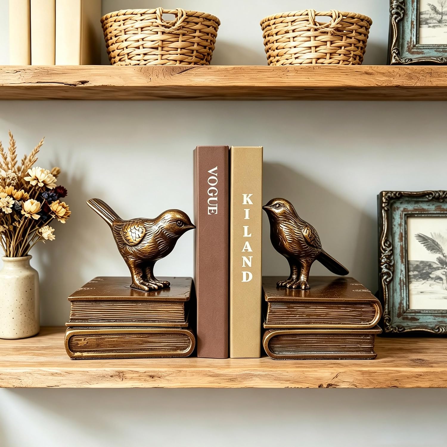 Vintage Bird Bookends & Faux Decorative Books for Home Decor image 5