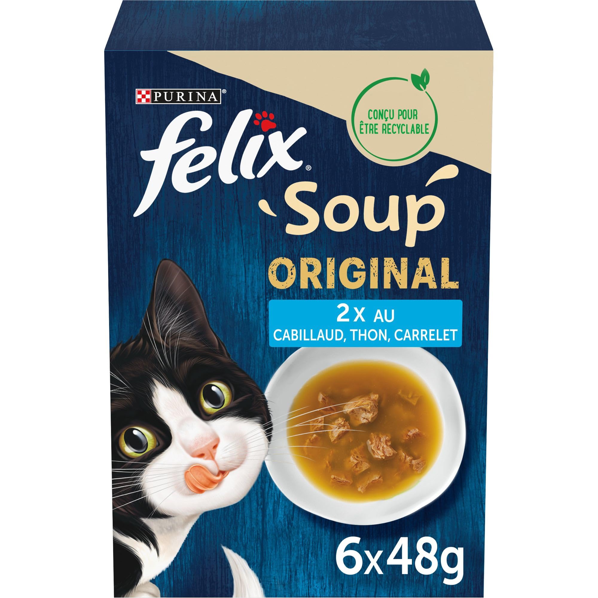 Aliments humides pour chats Felix Soup Original thon plie morue sachet 48g - 8