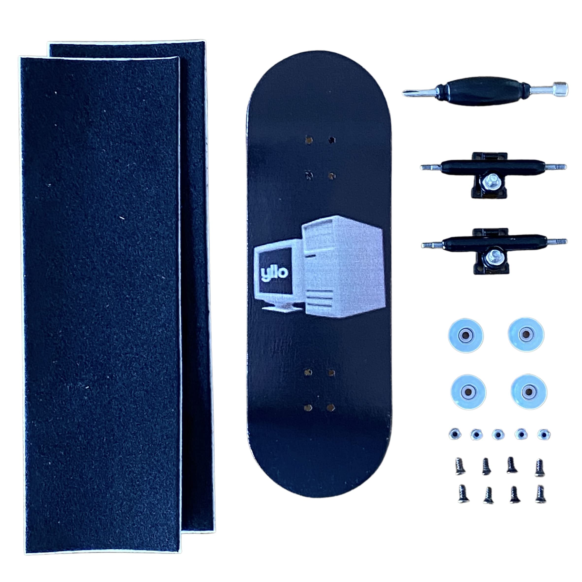 Yllo Computer Motherboard Complete 5 Ply Wood 100mm x 33mm Fingerboard with Upgraded 32mm Trucks, Lock Nuts, CNC Wheels