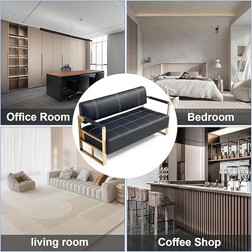 Miniatura 6 de Sofá biplaza de piel sintética de 58 pulgadas, sofá biplaza de cuero moderno de mediados de siglo con cómodo tapizado y reposabrazos, sofá pequeño