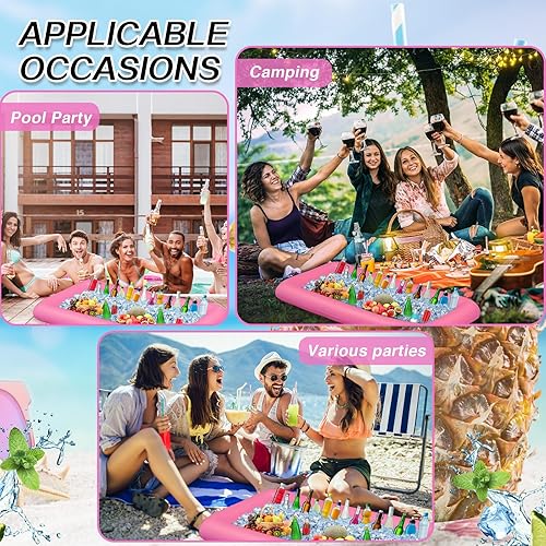 Miniatura 6 de Leitee Bandeja inflable de 3 piezas para servirbufé de hielo, enfriador de bebidas con tapón de drenaje, enfriador inflable para fiestas, soporte