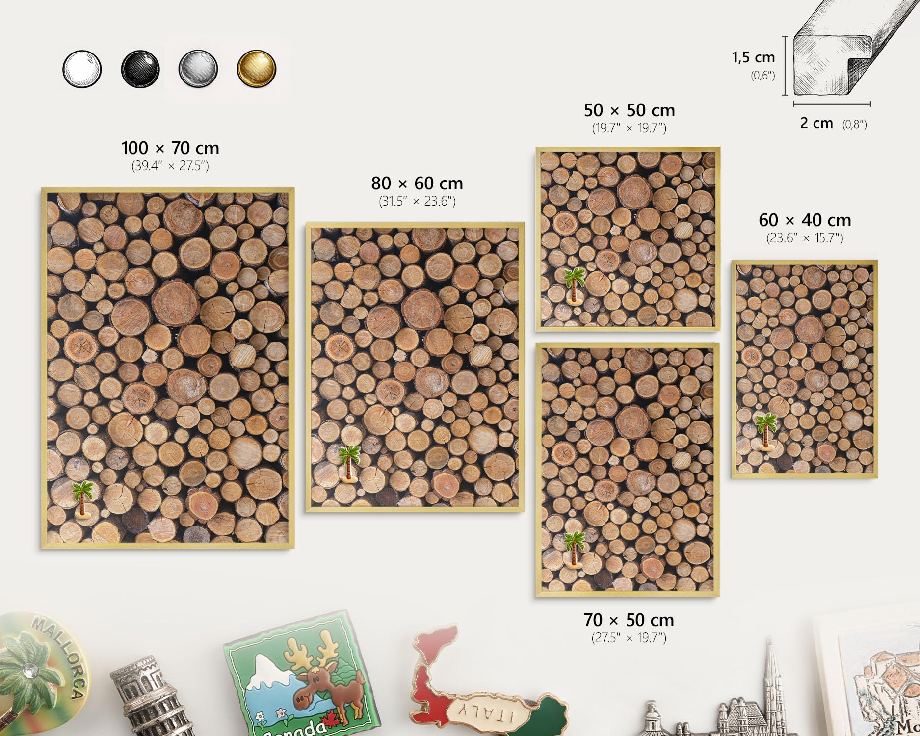 Panel Magnético 60x40 cm | con Marco Dorado | Círculos De Madera | Montaje Fácil | Pizarra de Pared | Para Restaurante y Bar | Expositor para Menú, Ofertas del Día