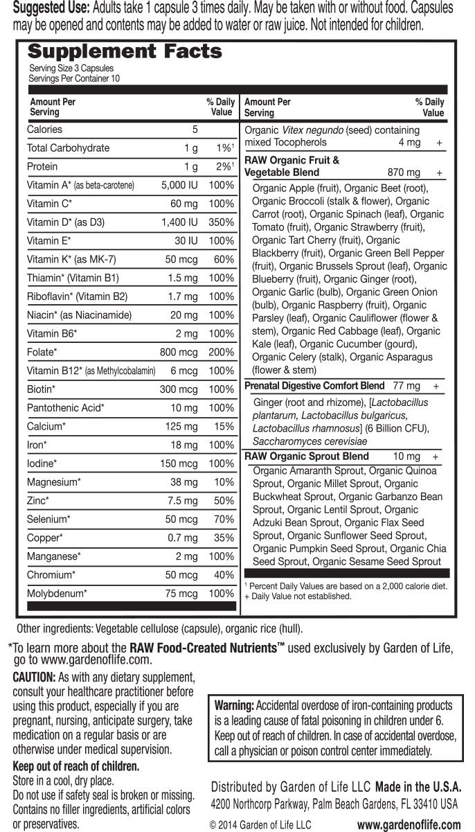 Garden of Life Vitamin Code RAW Prenatal - 30 Vegetarian Capsules