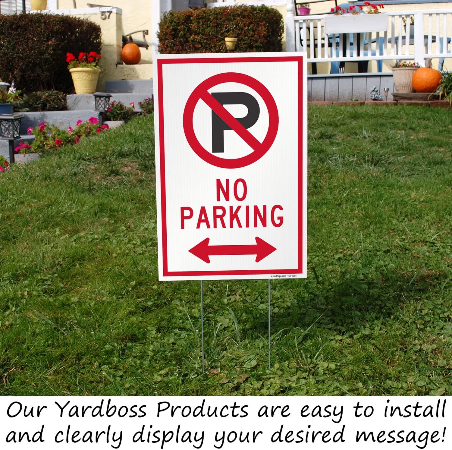 SmartSign 12" x 18" (2-Pack) No Parking Yard Sign with 15" tall Metal H-Stake, Double-Sided, Large 160 mil Thick Corrugated Plastic Lawn Signs, Water Resistant