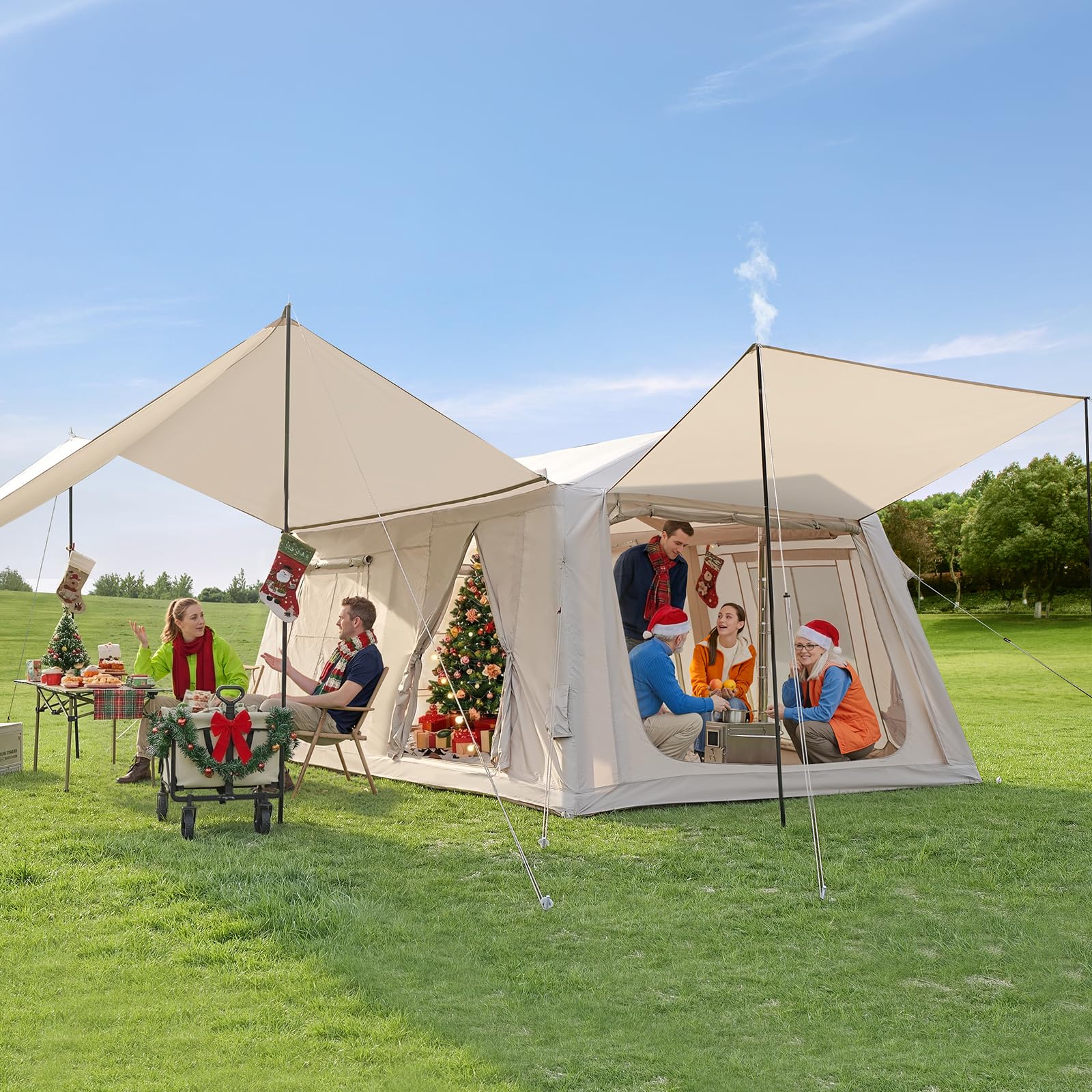 Inflatable Blow Up Tents for Camping,Waterproof Oxford Hot Tent with Manual Pump,Spacious Easy Setup Inflatable Camping Air Tent for Family Glamping