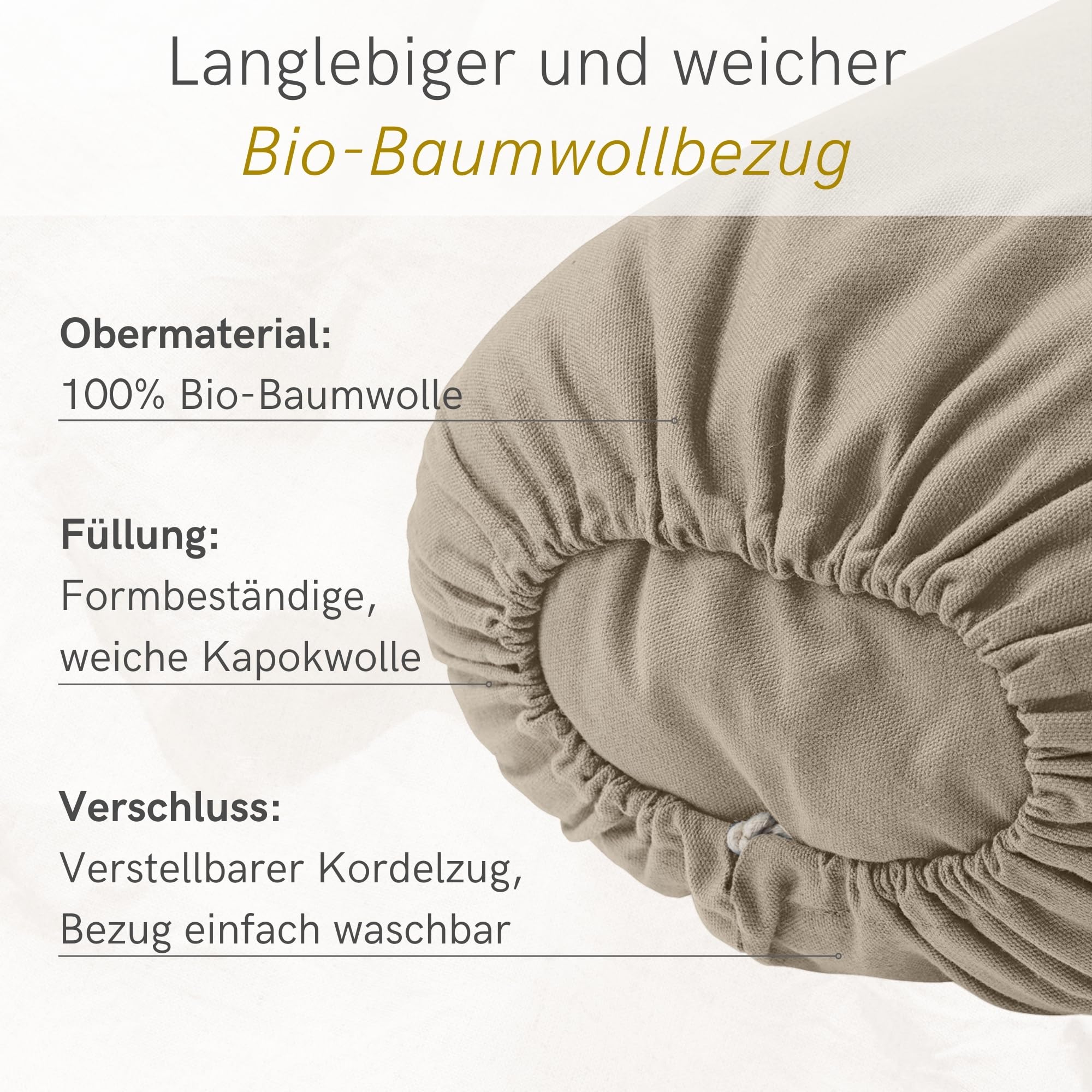 Lotuscrafts Bolster Yoga Nackenrolle 100% Kapok Füllung Baumwolle Bezug waschbar Kissen Restorative Yoga