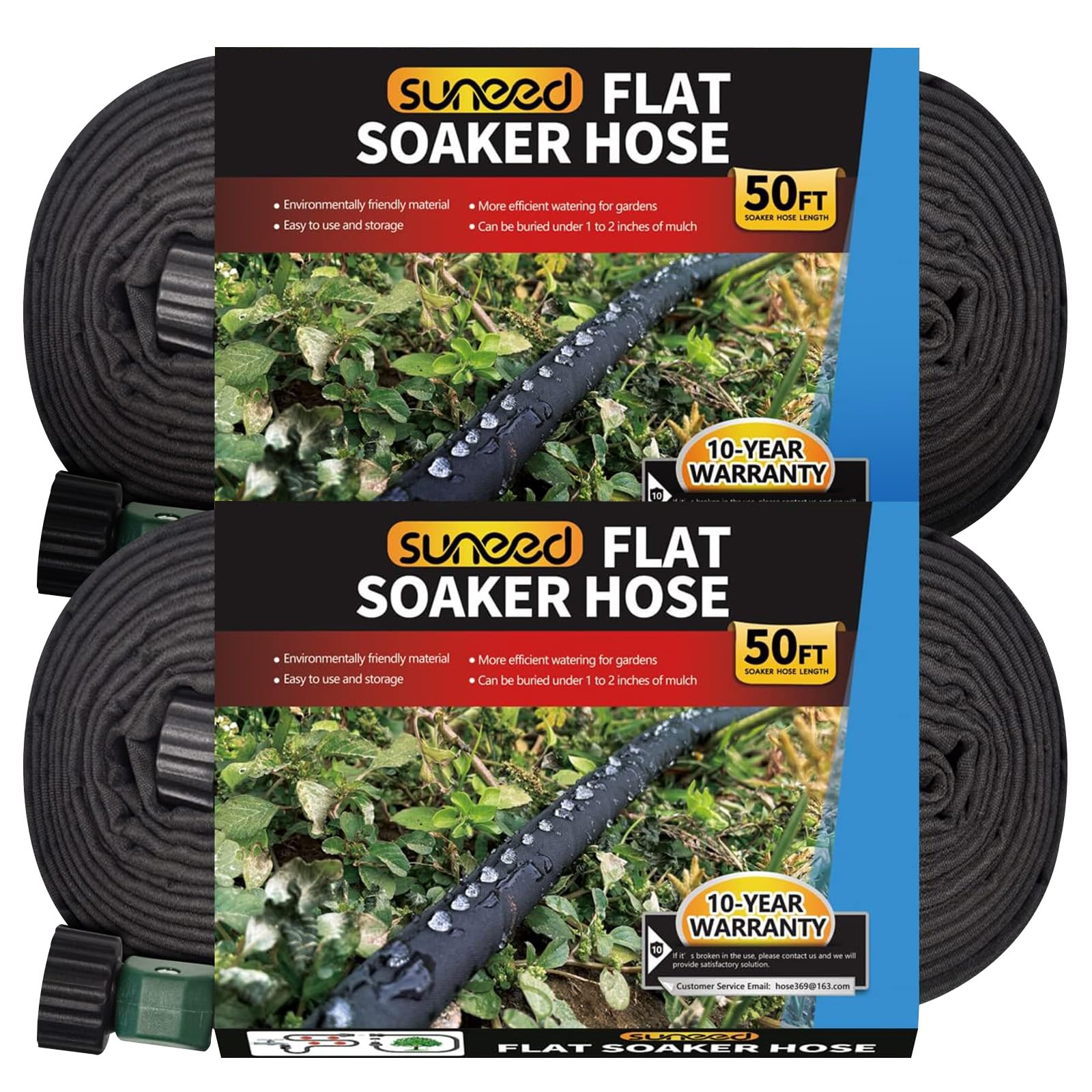 Flat Soaker Hose 50FT 2-Pack by Suneed