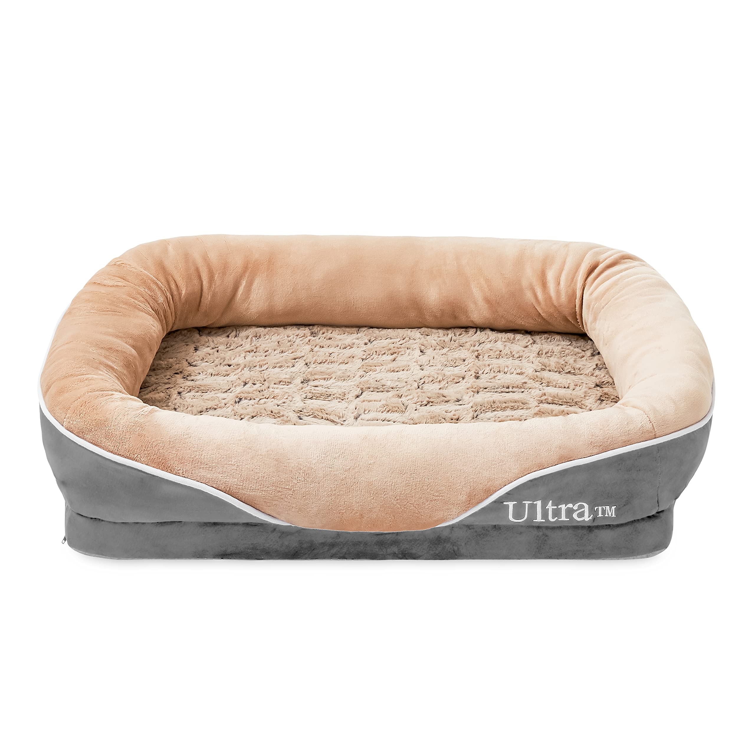 Ultra Medium Grey and Brown Dog Bed Orthopaedic Dog Beds Ideal Dog Cushion for Crates Machine Washable Cover Luxury Soft Snuggly Couch Bed Dog Beds Mattress Sofa Plush Fleece Interior Elevated