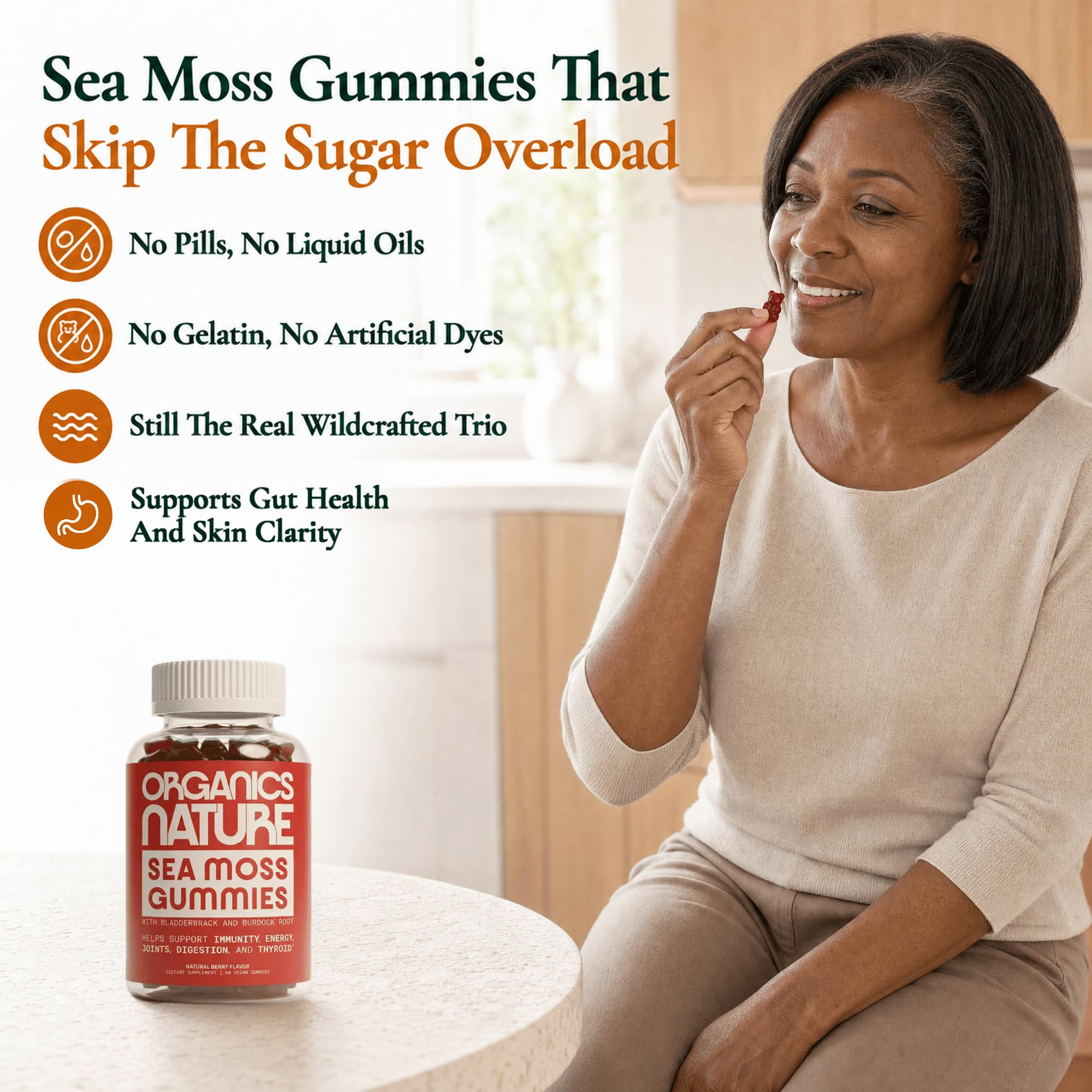 ORGANICS NATURE Irish Sea Moss Gummies, Bladderwrack Burdock Root, 60 Ct — Amazon image 2