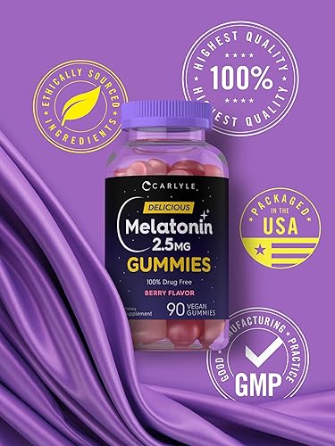Miniatura 6 de Carlyle Gomitas de melatonina de 2.5 mg | 90 unidades | Suplemento de gomitas con sabor a bayas | Veganas, sin OMG, sin gluten