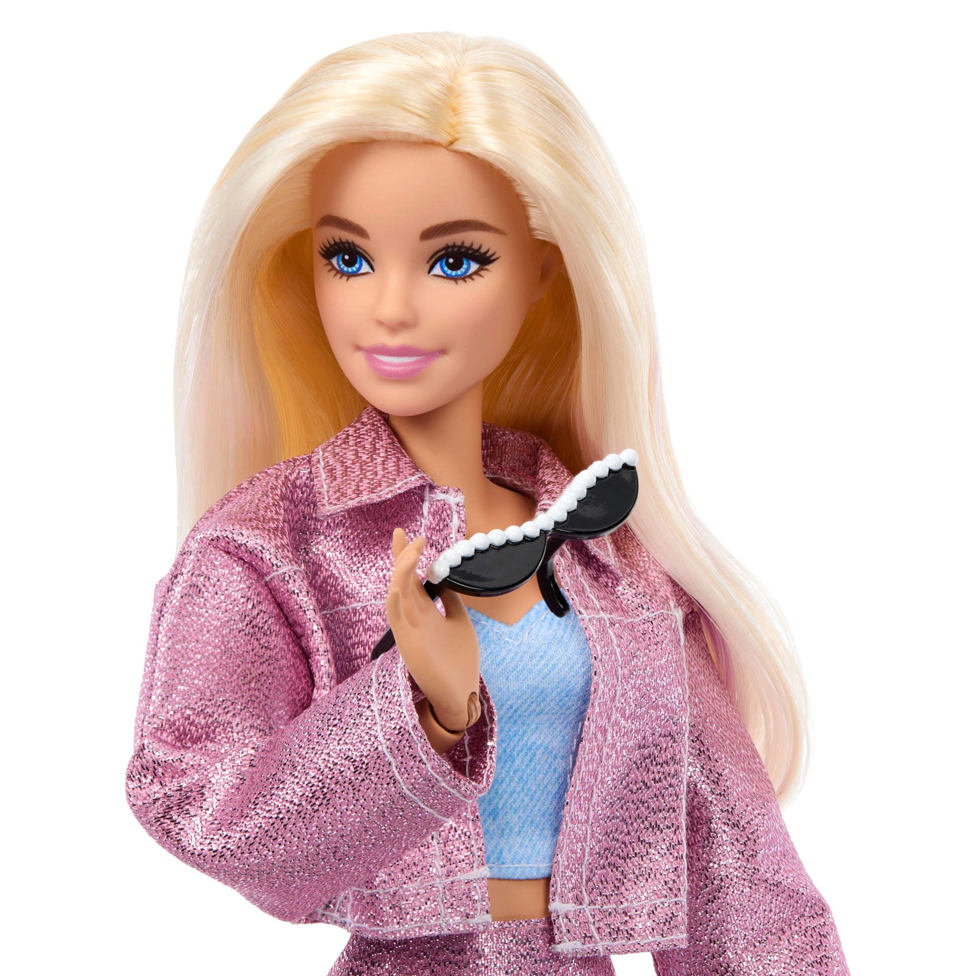 Barbie Lalka Deluxe Style w metalicznie różowej spódnicy i kurtce